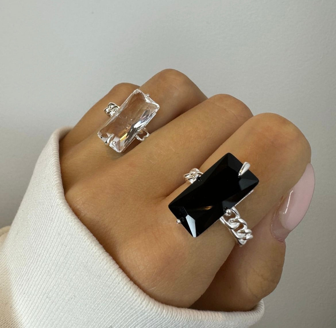White and Black Gemstone rings