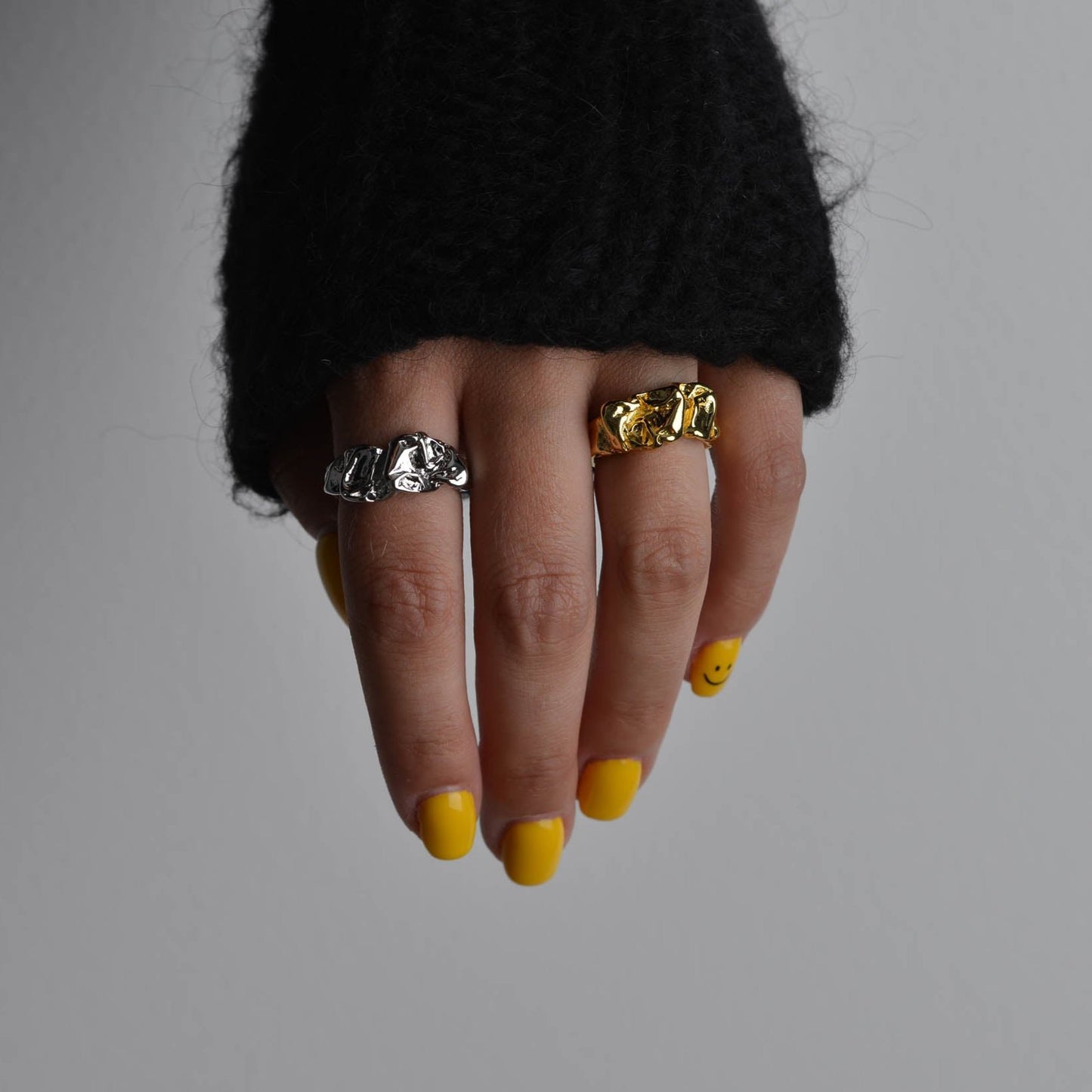 Silver and gold Liquid Metal Motel Rings