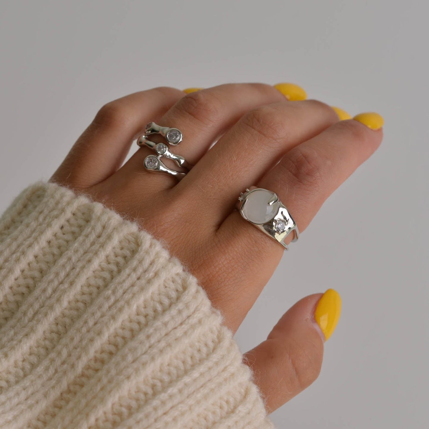 Irregular Snake and Zirconia Gemstone silver Ring