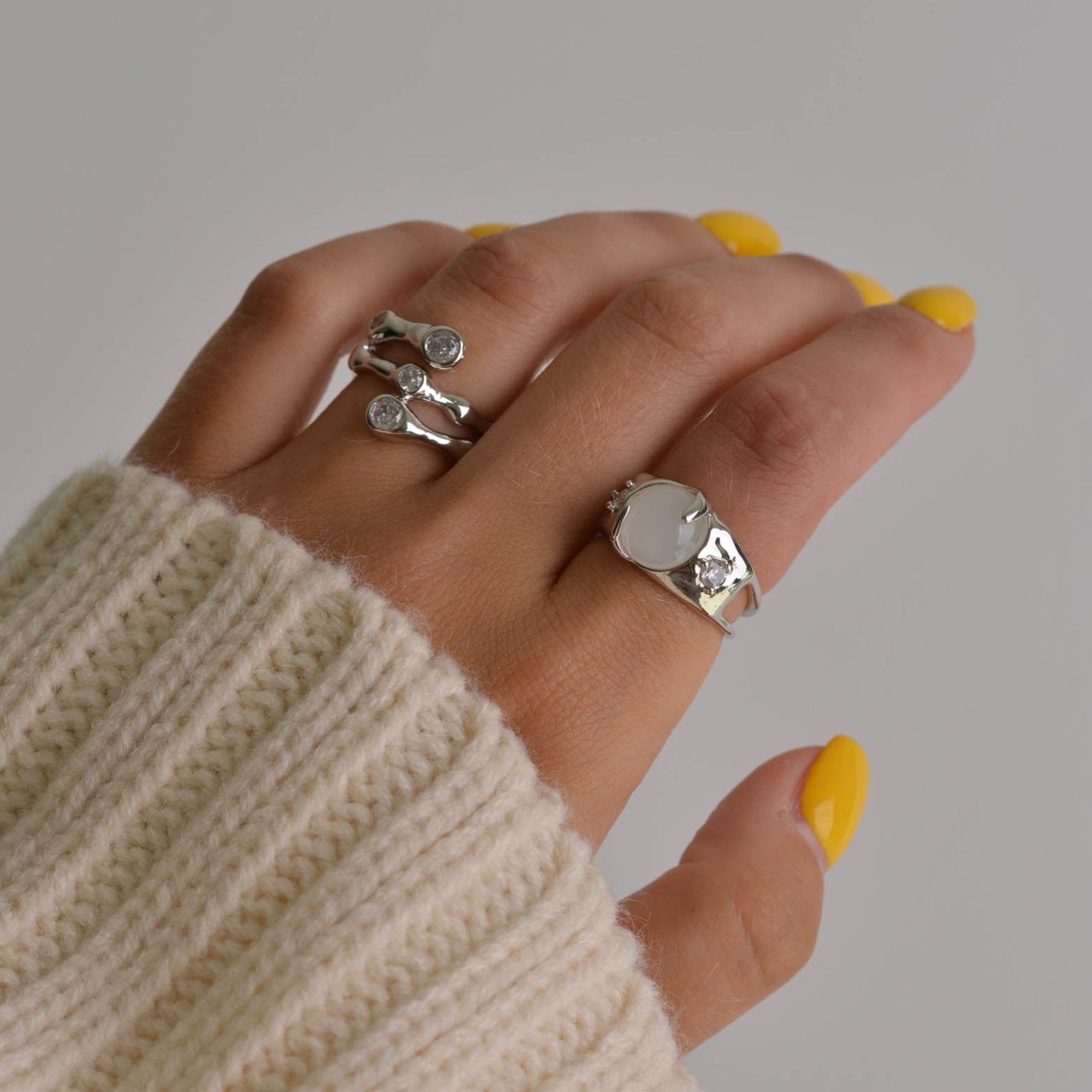 Irregular Snake and Zirconia Gemstone silver Ring