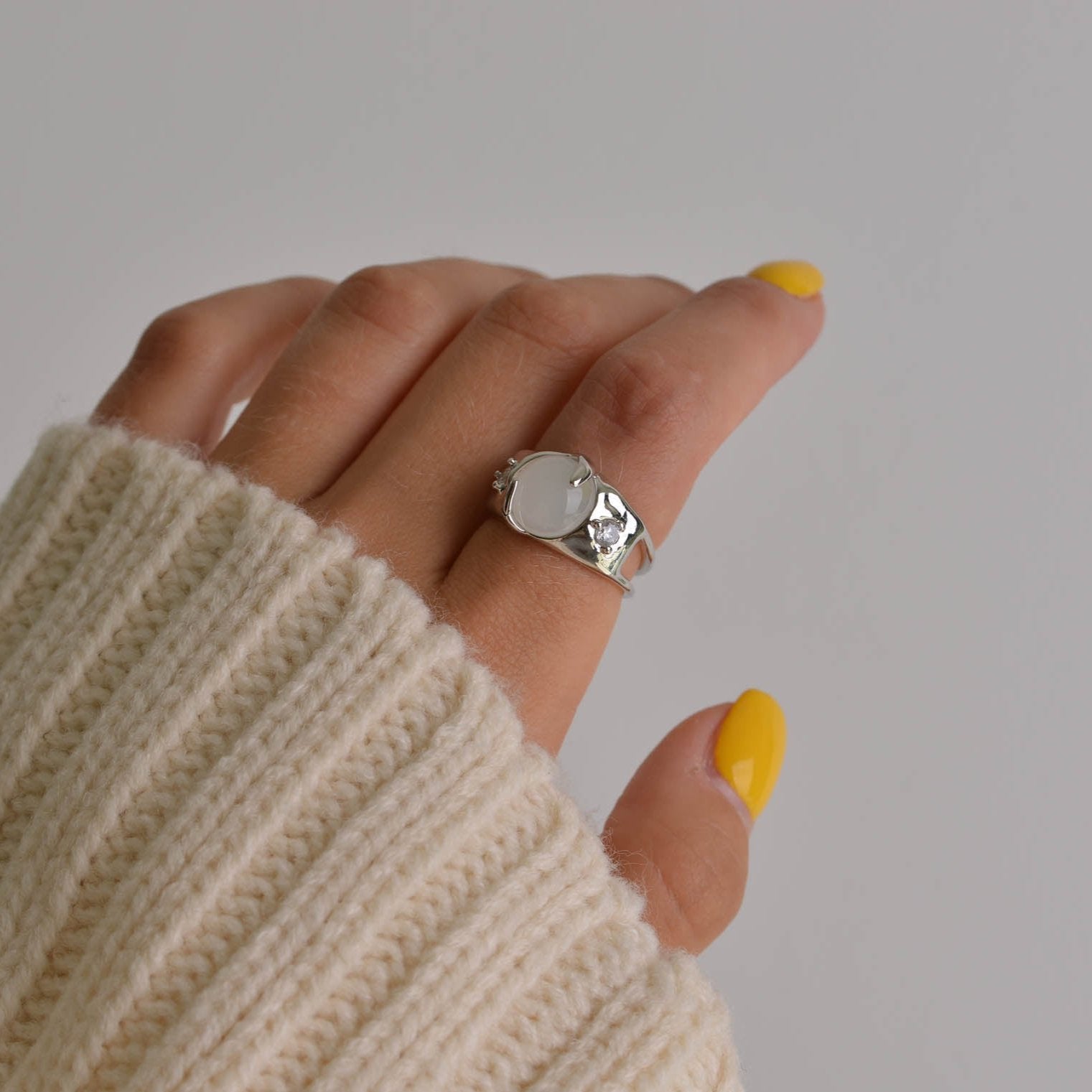 Irregular Snake and Zirconia Gemstone silver Ring