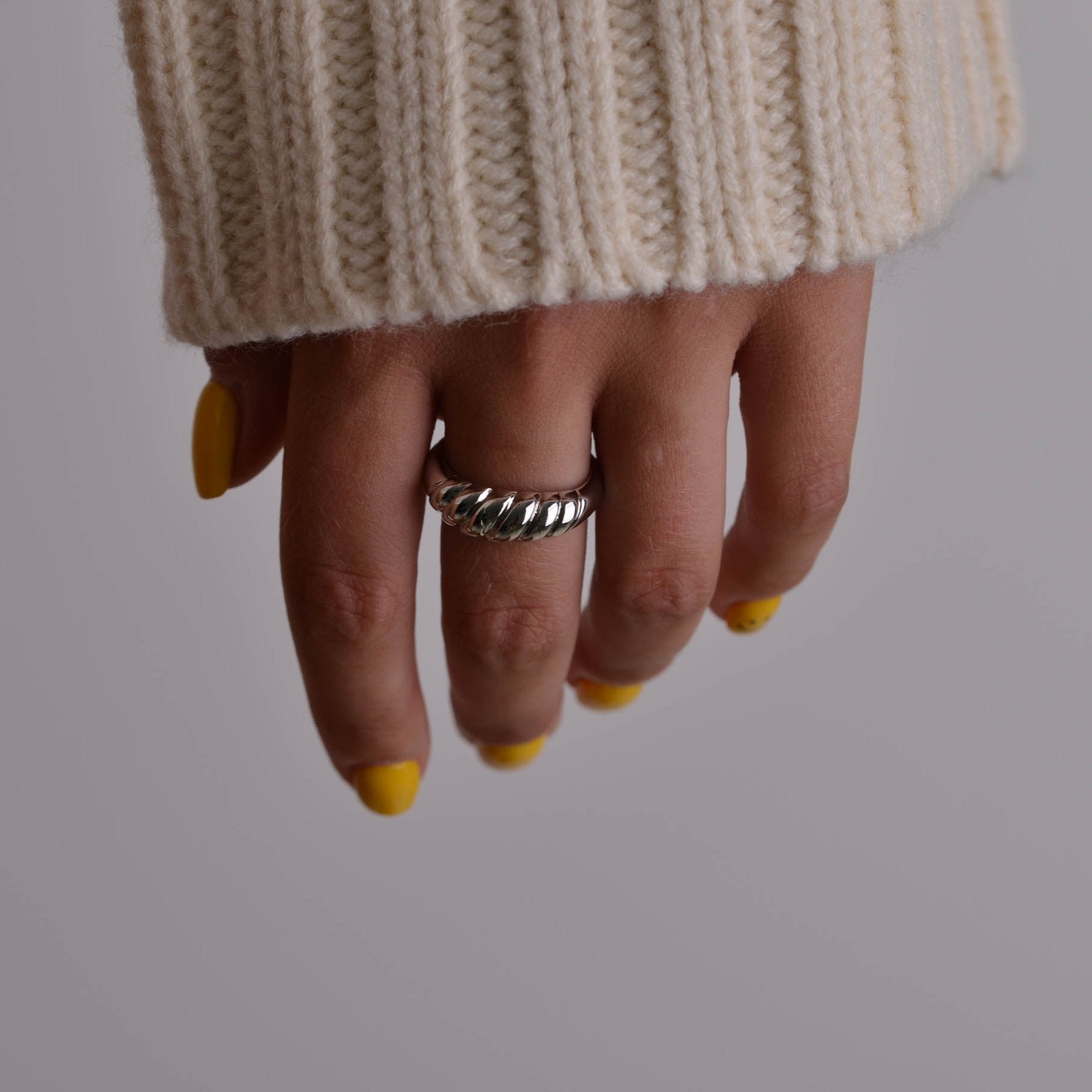 Chunky Croissant Liquid Metal Dainty Ring for Women
