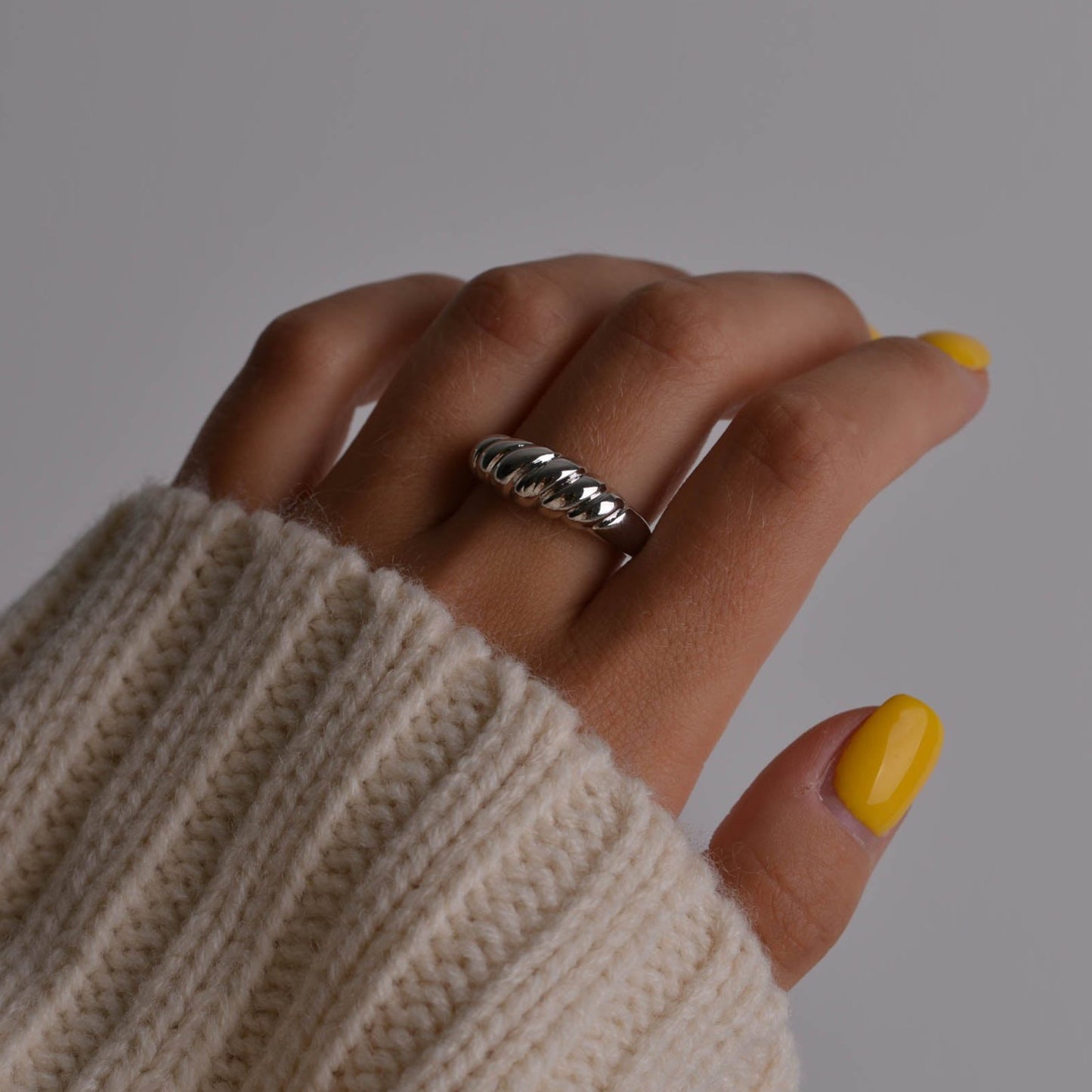 Chunky Croissant Liquid Metal Dainty Ring for Women