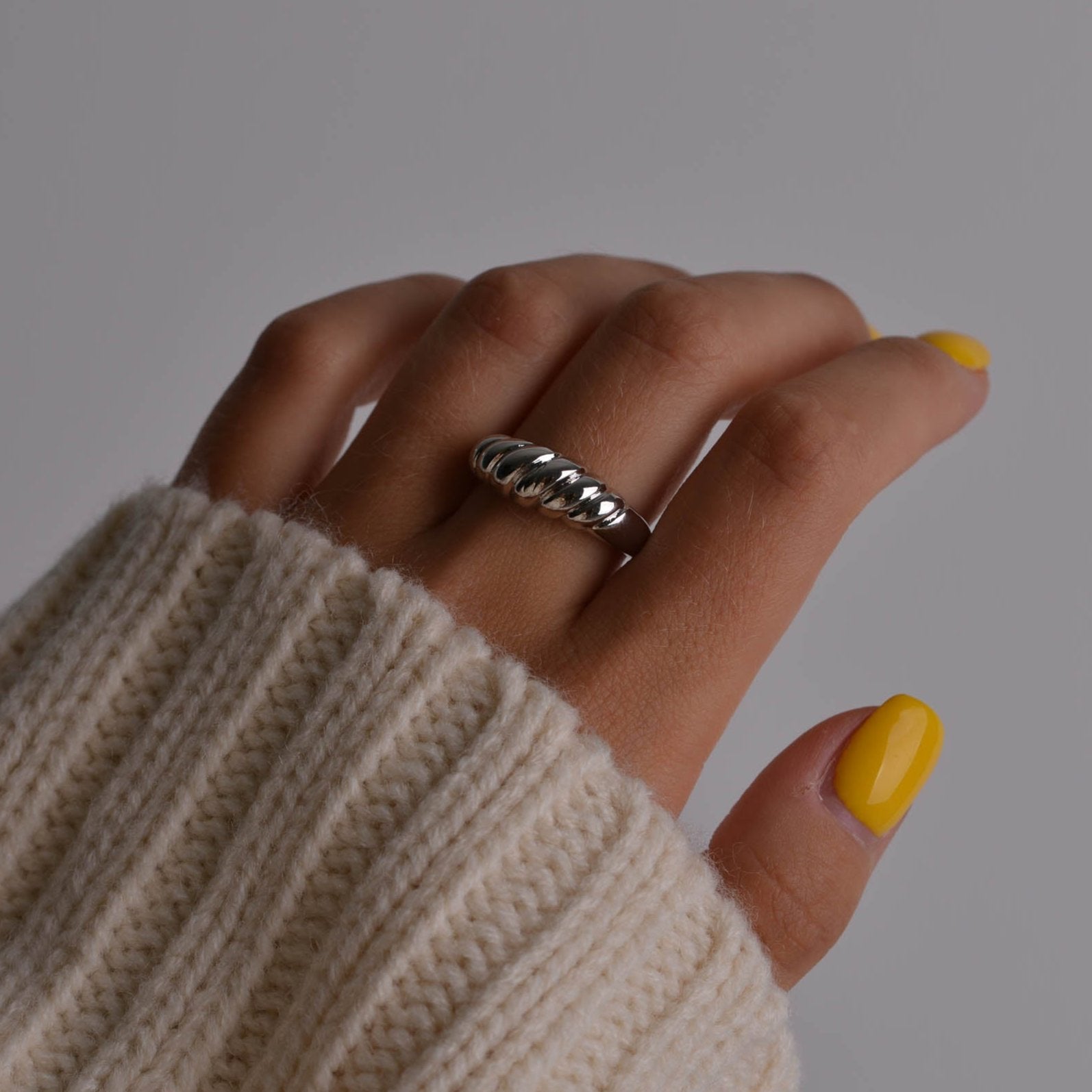 Chunky Croissant Liquid Metal Dainty Ring for Women
