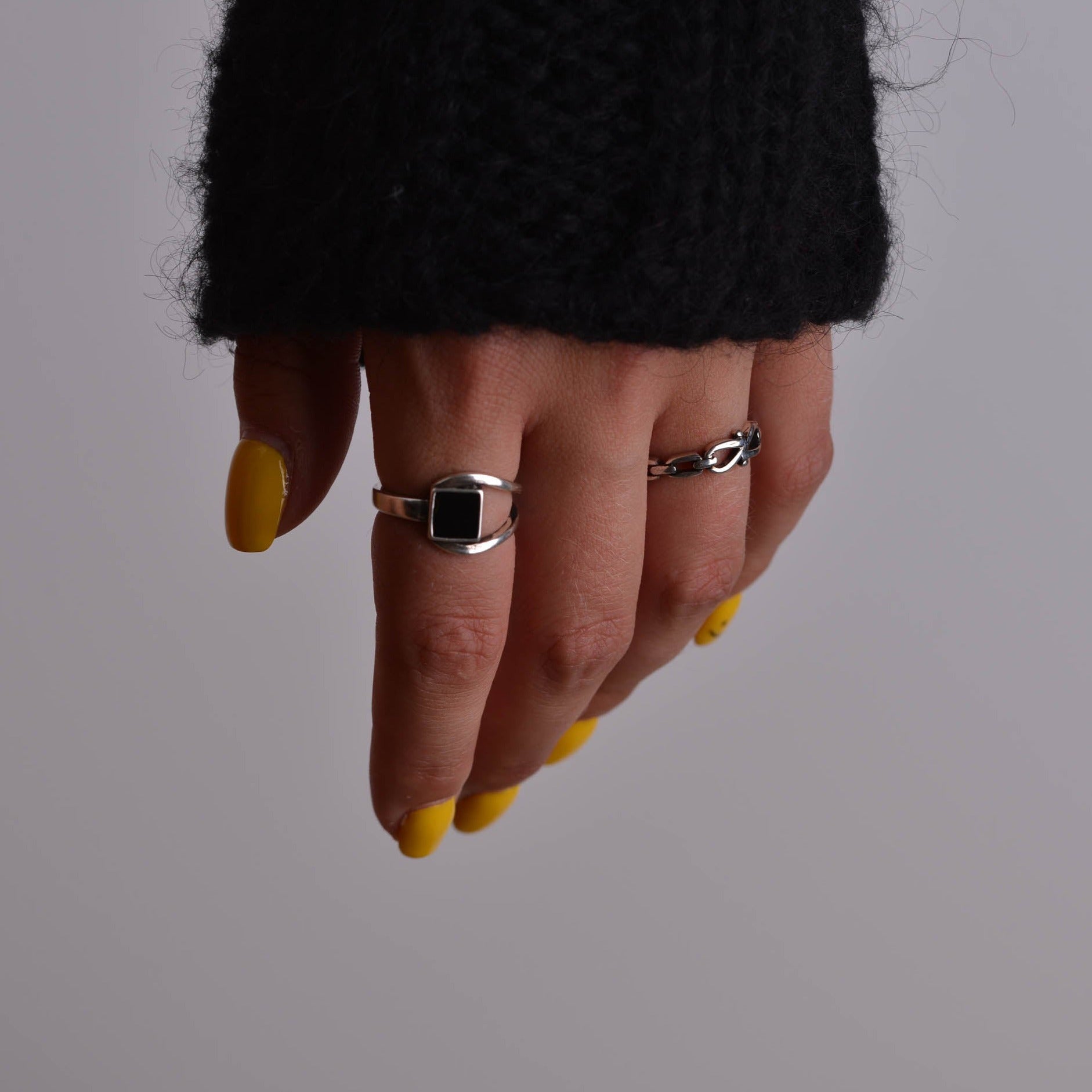 Black Onyx Stone Sterling Silver Ring Set