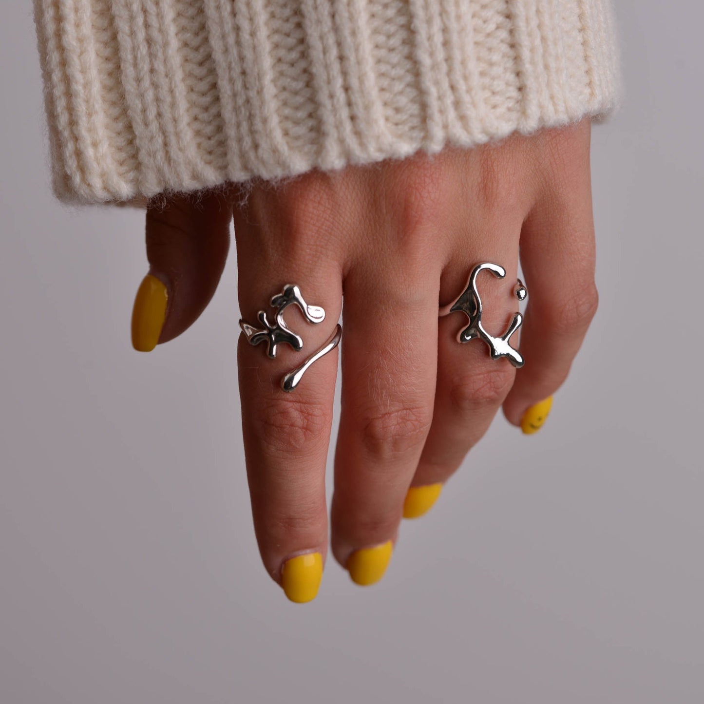 Irregular Liquid Metal Silver Rings