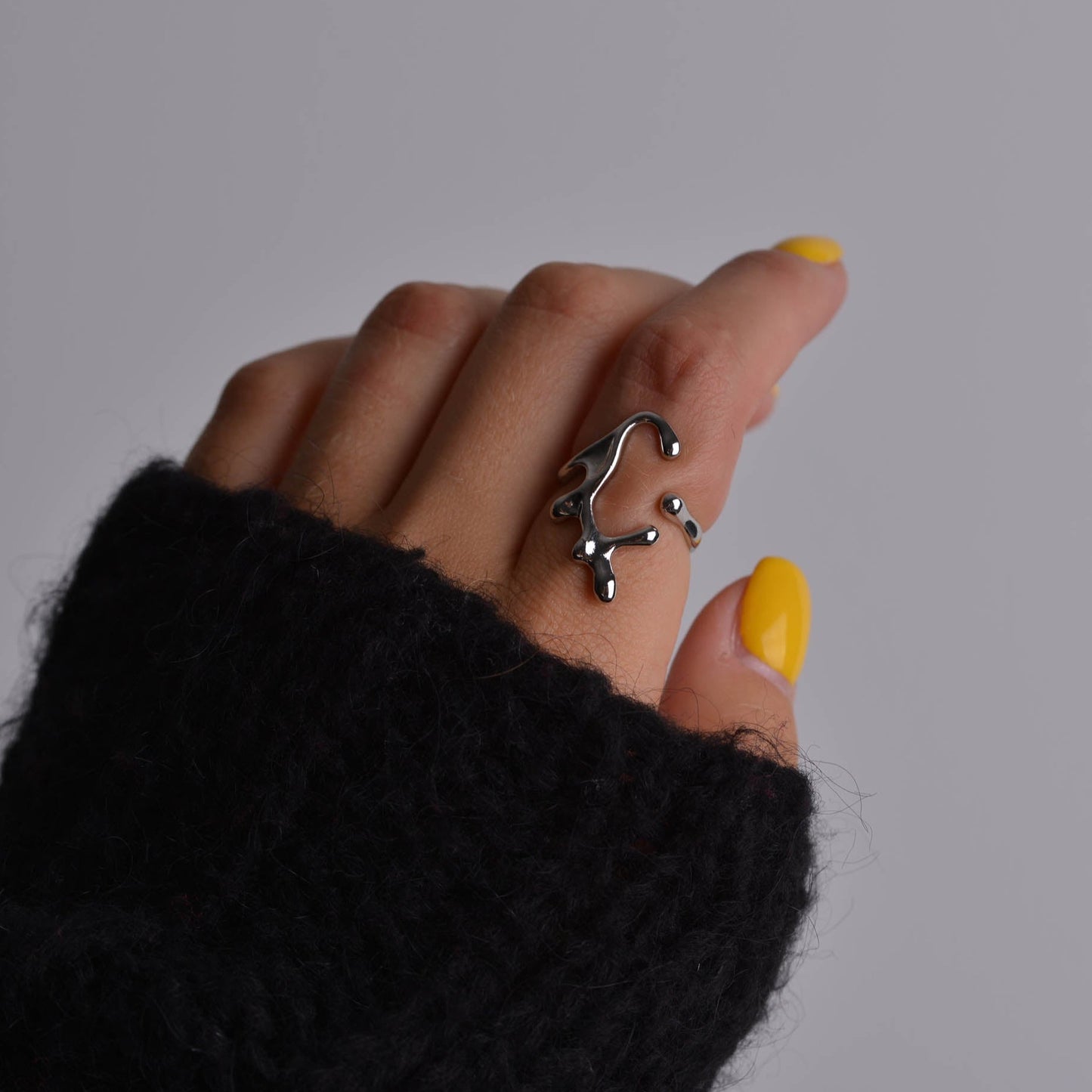 Irregular Liquid Metal Silver Rings