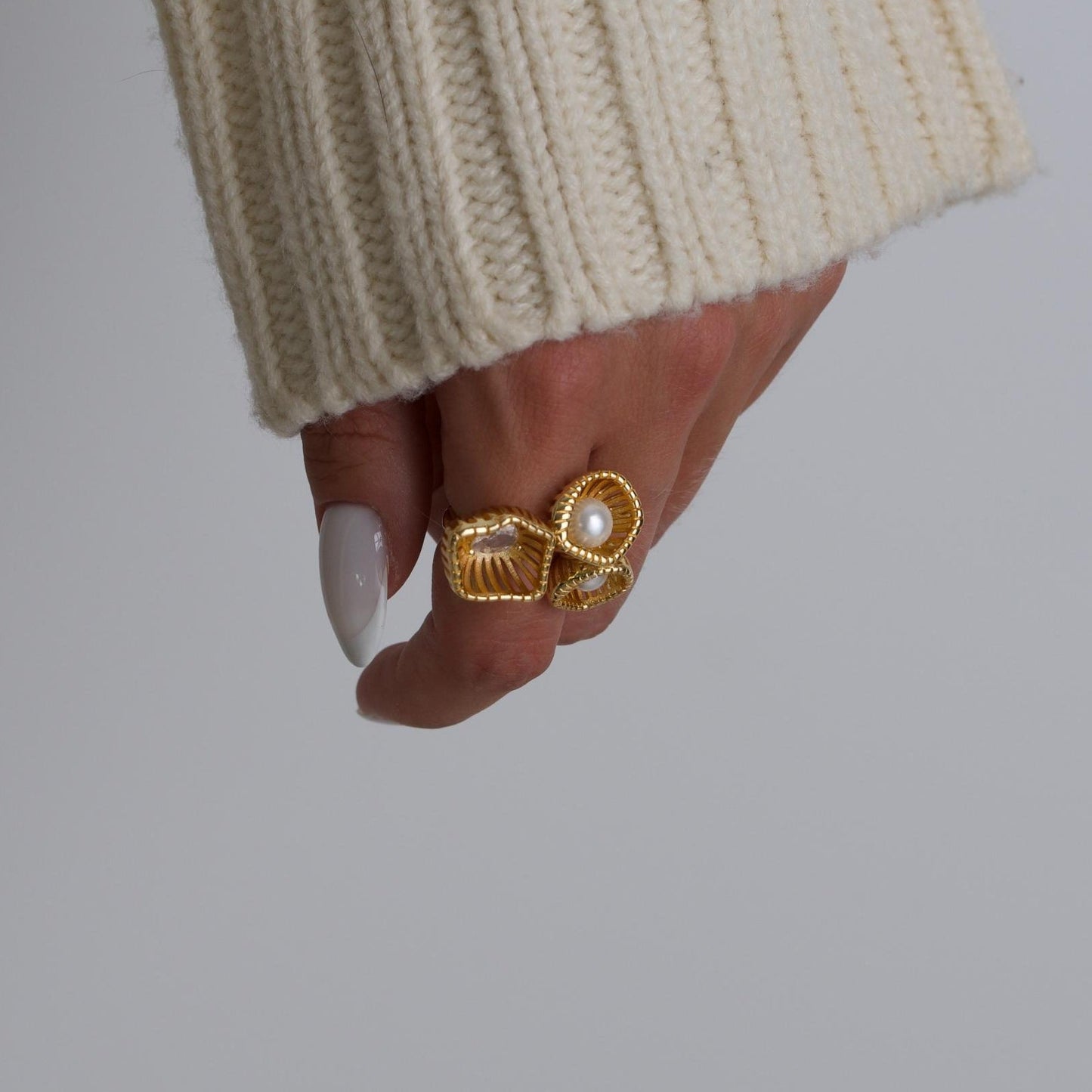 Golden Rope Pearl Adjustable Ring