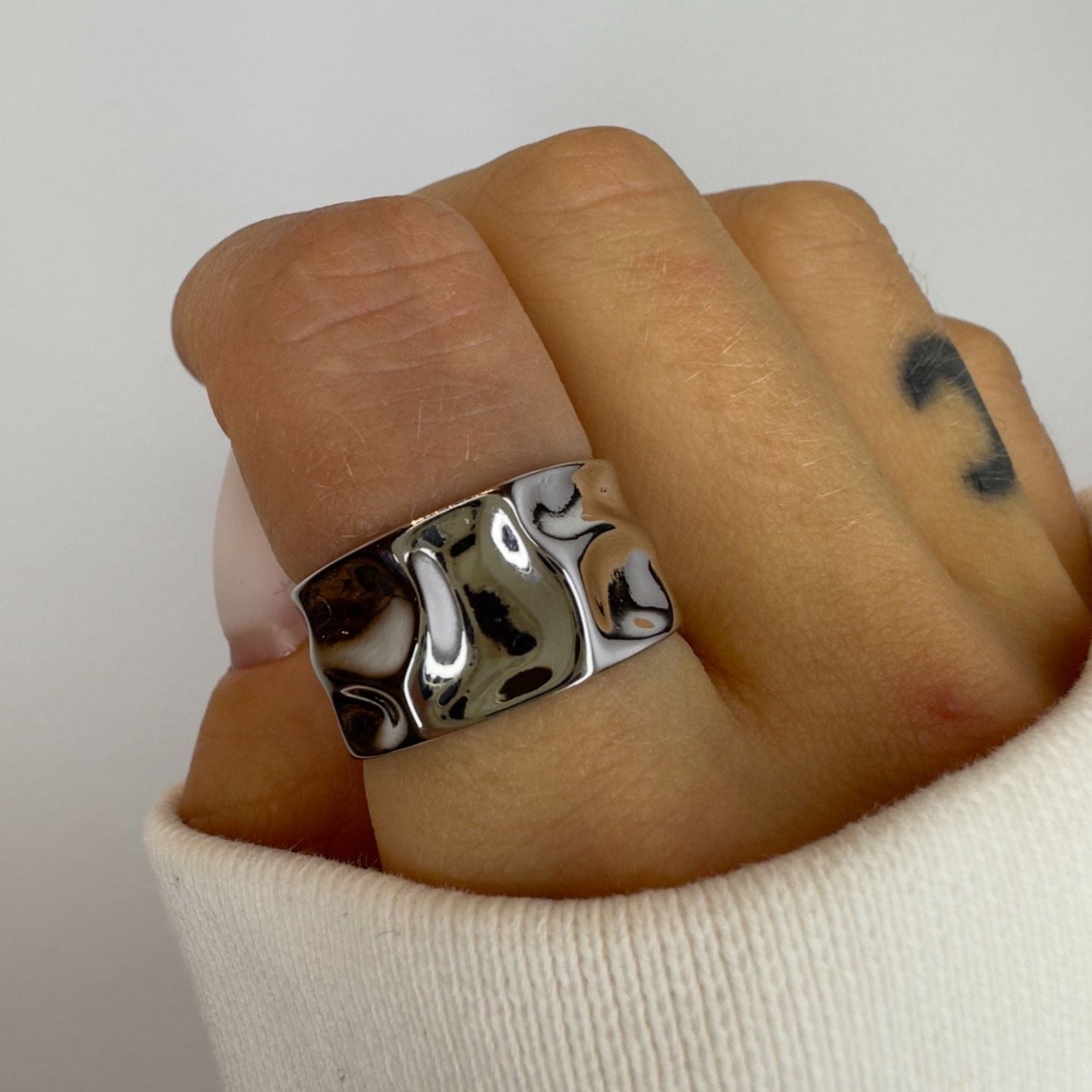 Silver and Gold Hammered Chunky Rings