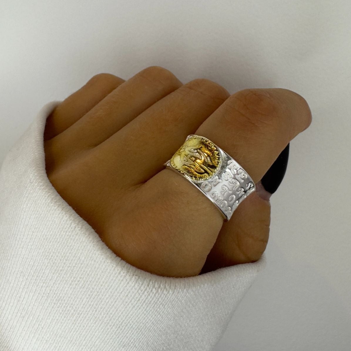 Silver Ring with Gold Head
