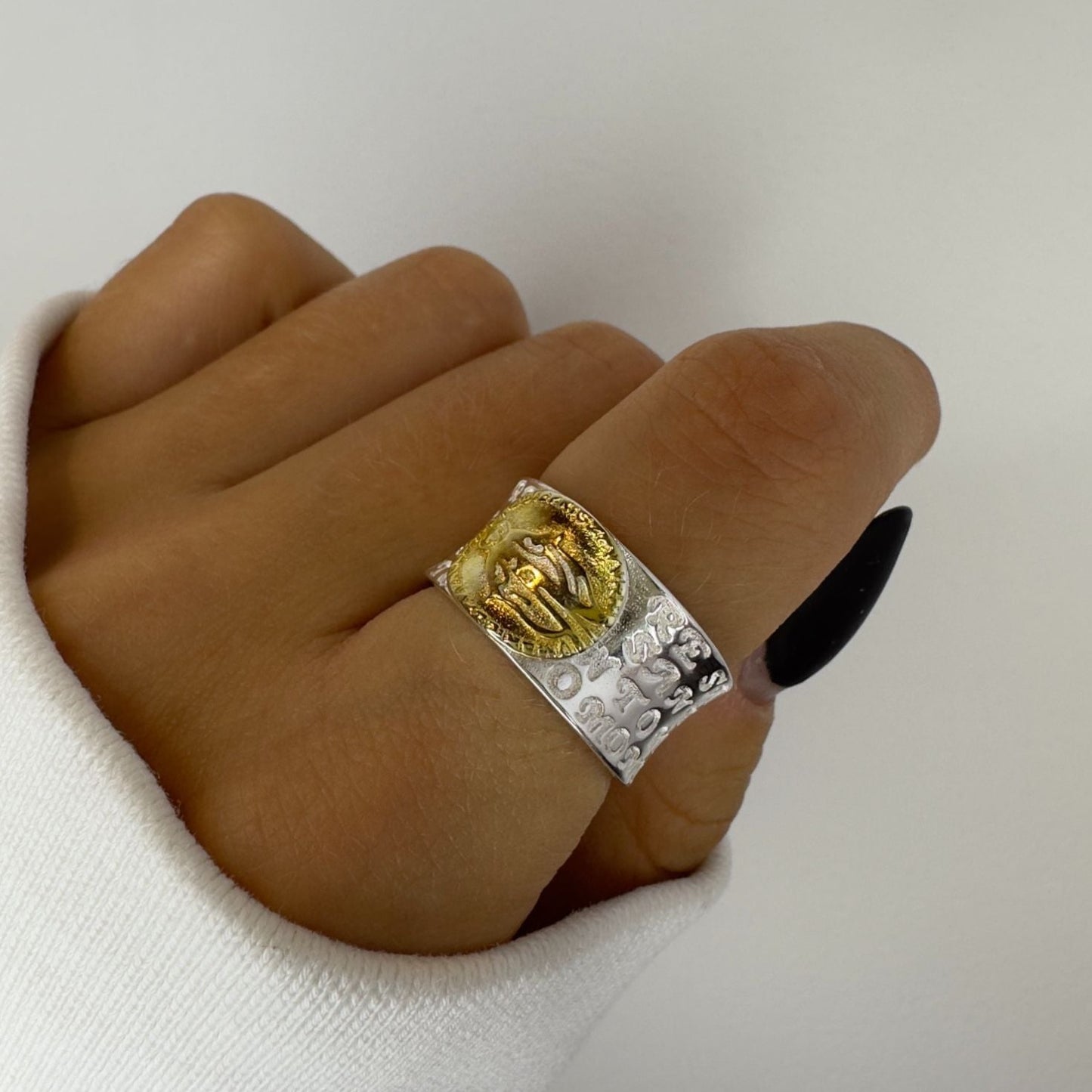Silver Ring with Gold Head