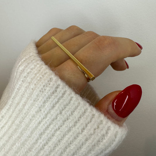 Two Finger Irregular Design Gold Ring