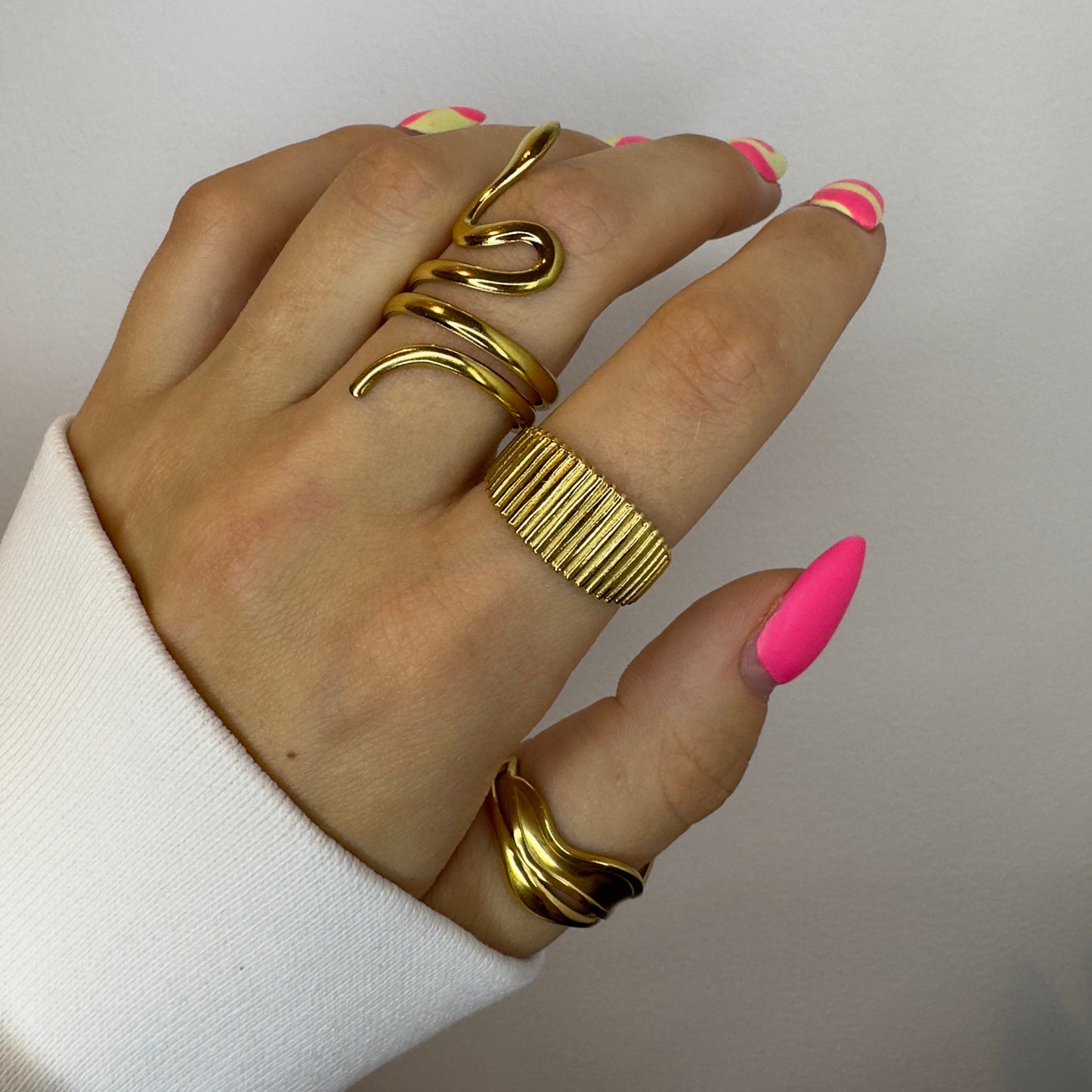 Gold plated Snake chunky ring set