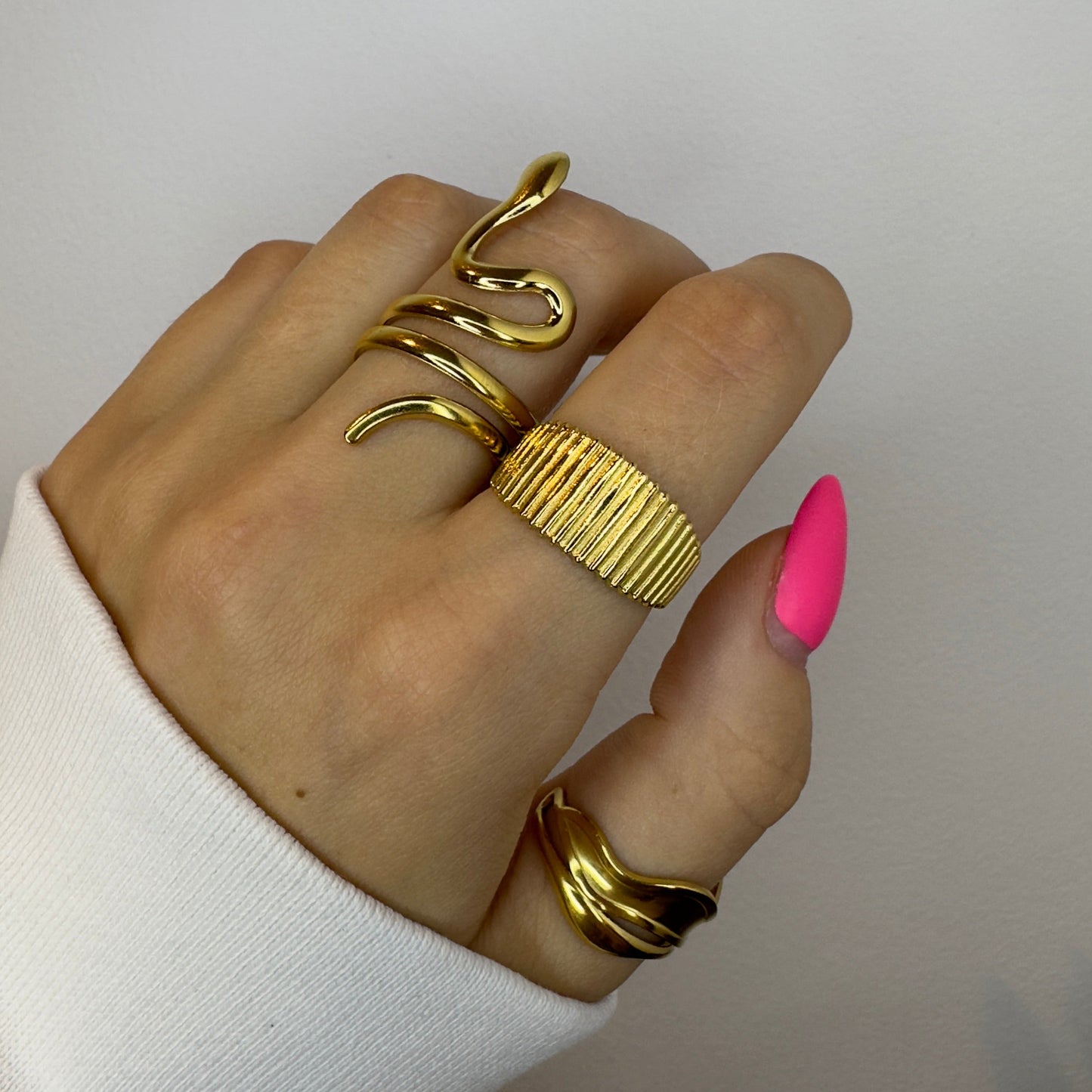 Gold plated Snake chunky ring set