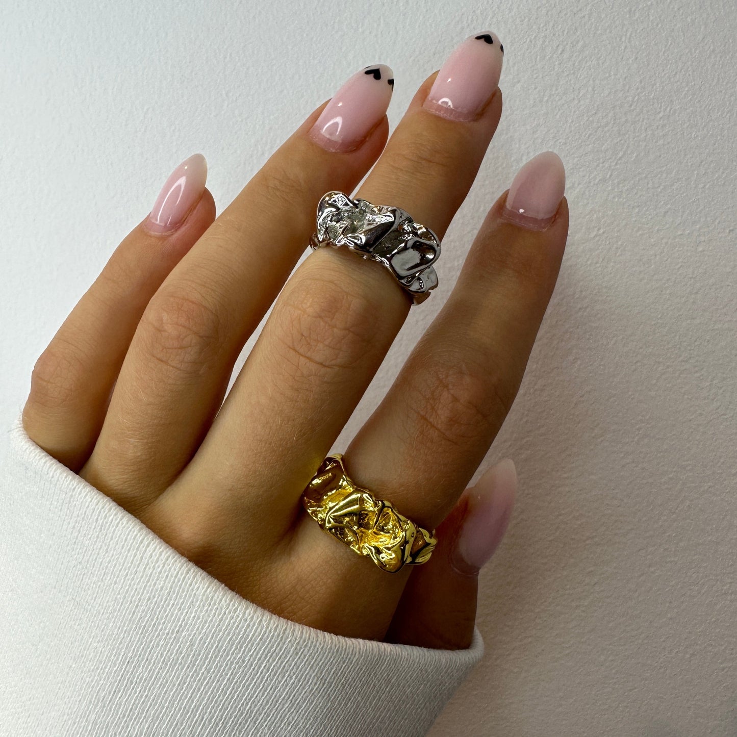 Silver and gold Liquid Metal Motel Rings