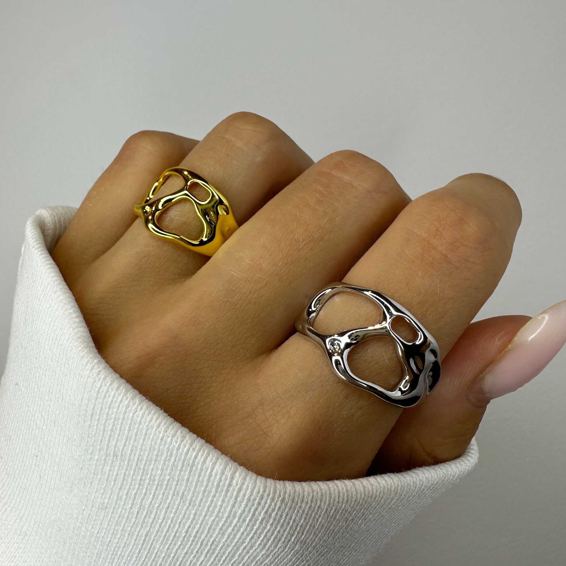 Silver and 18k Gold Geometric Rings