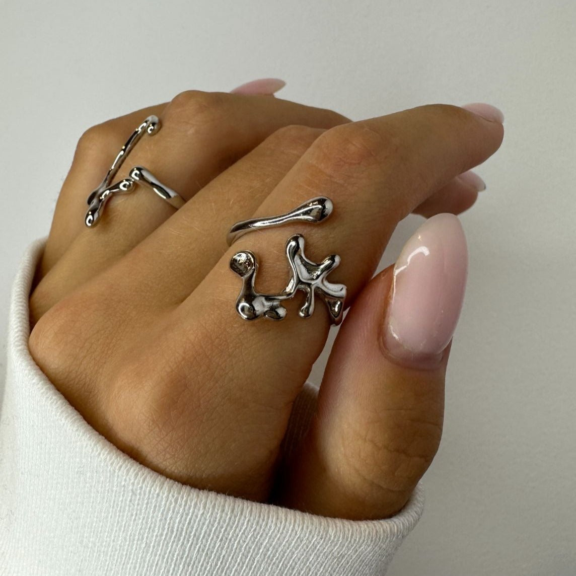 Irregular Liquid Metal Silver Rings