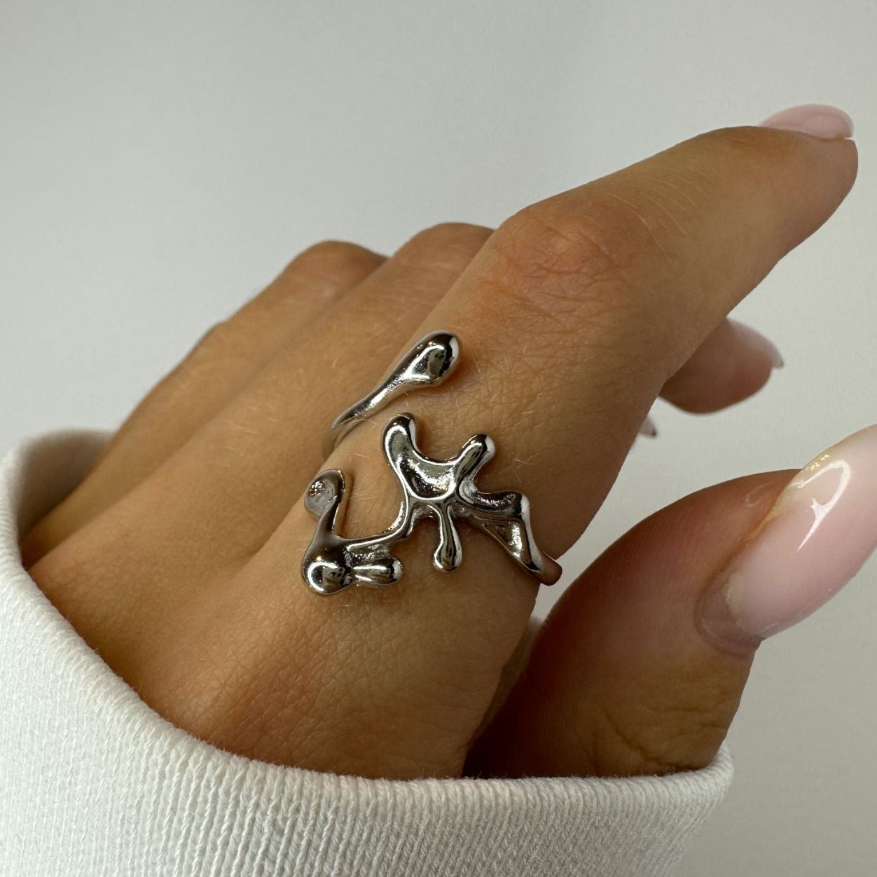 Irregular Liquid Metal Silver Rings