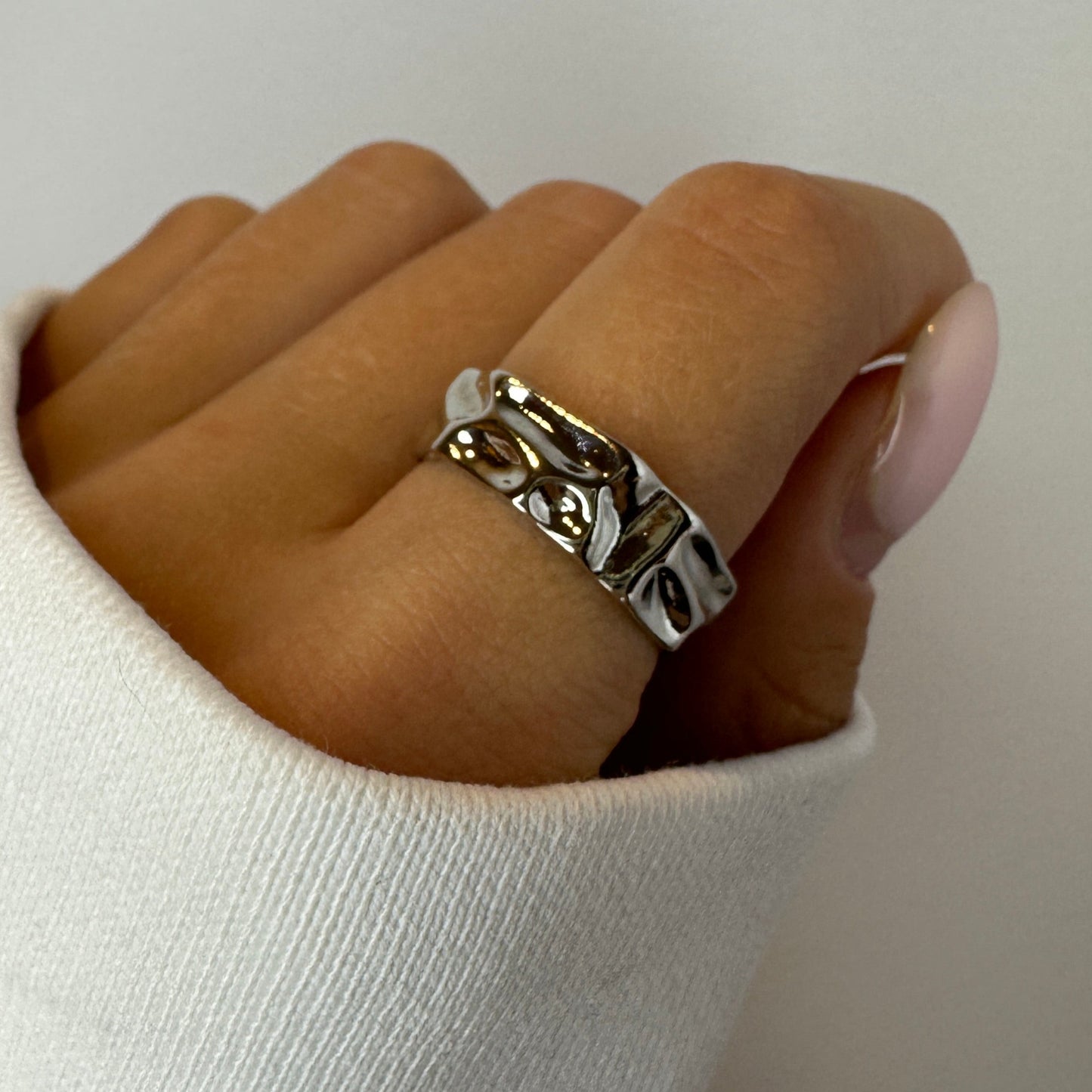 Chunky Thick Irregular Hammered Silver Ring