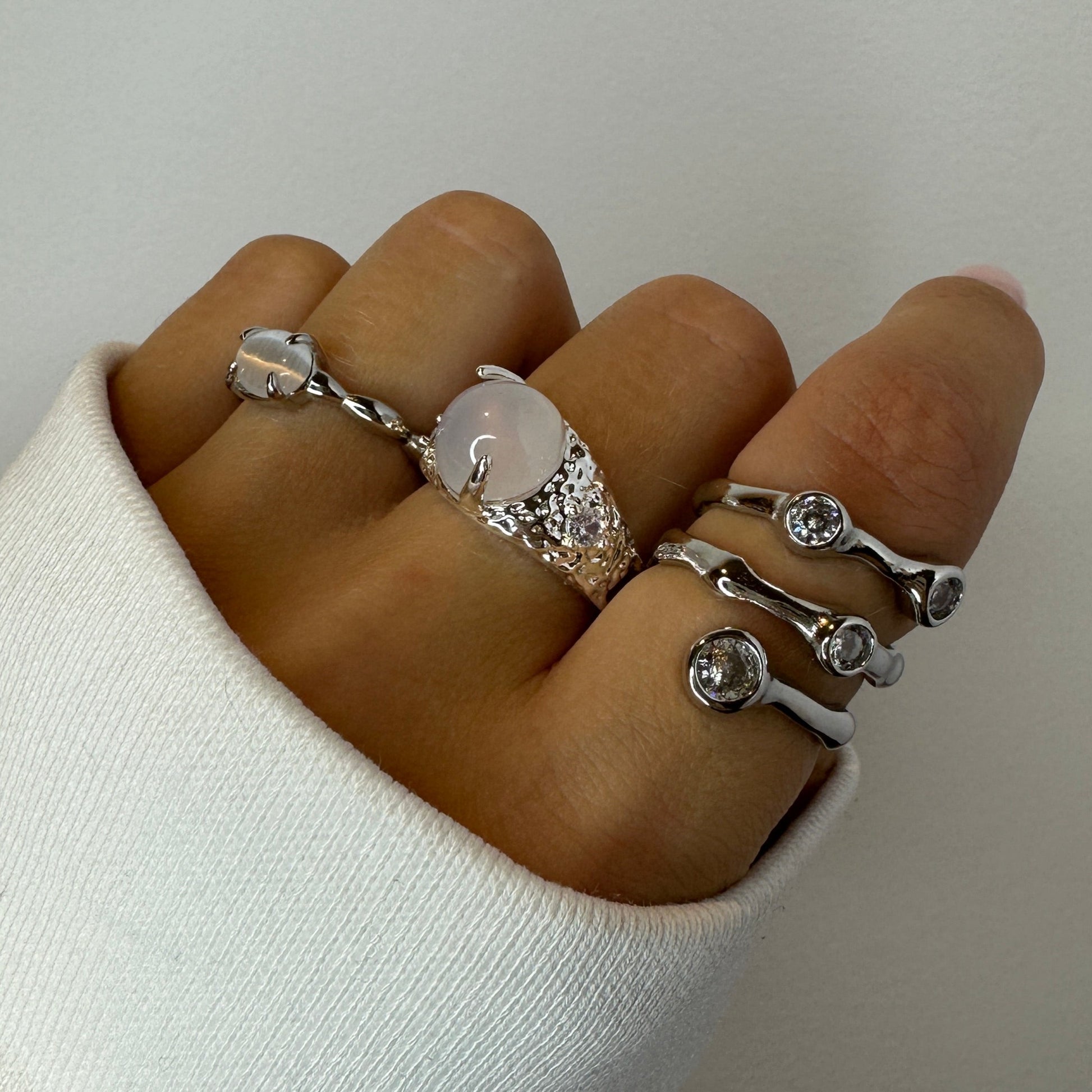 Irregular Shape Snake and Zirconia Stone silver Ring