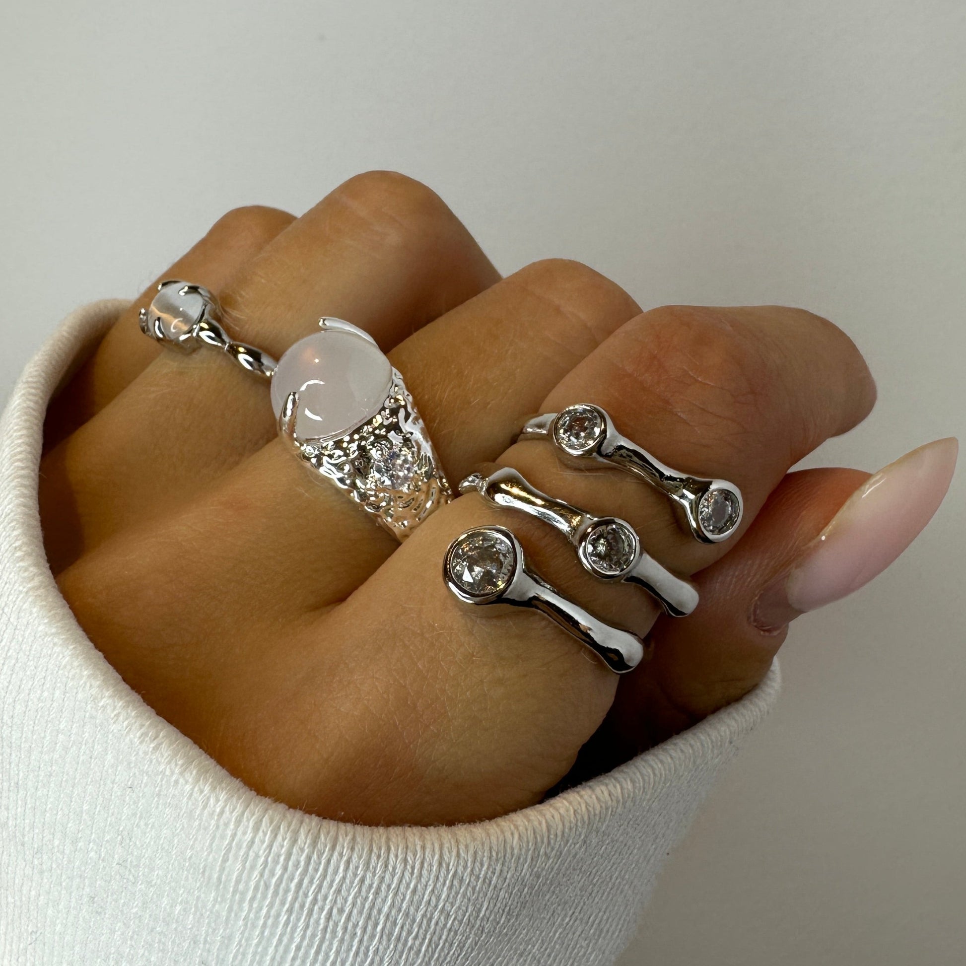Irregular Shape Snake and Zirconia Stone silver Ring