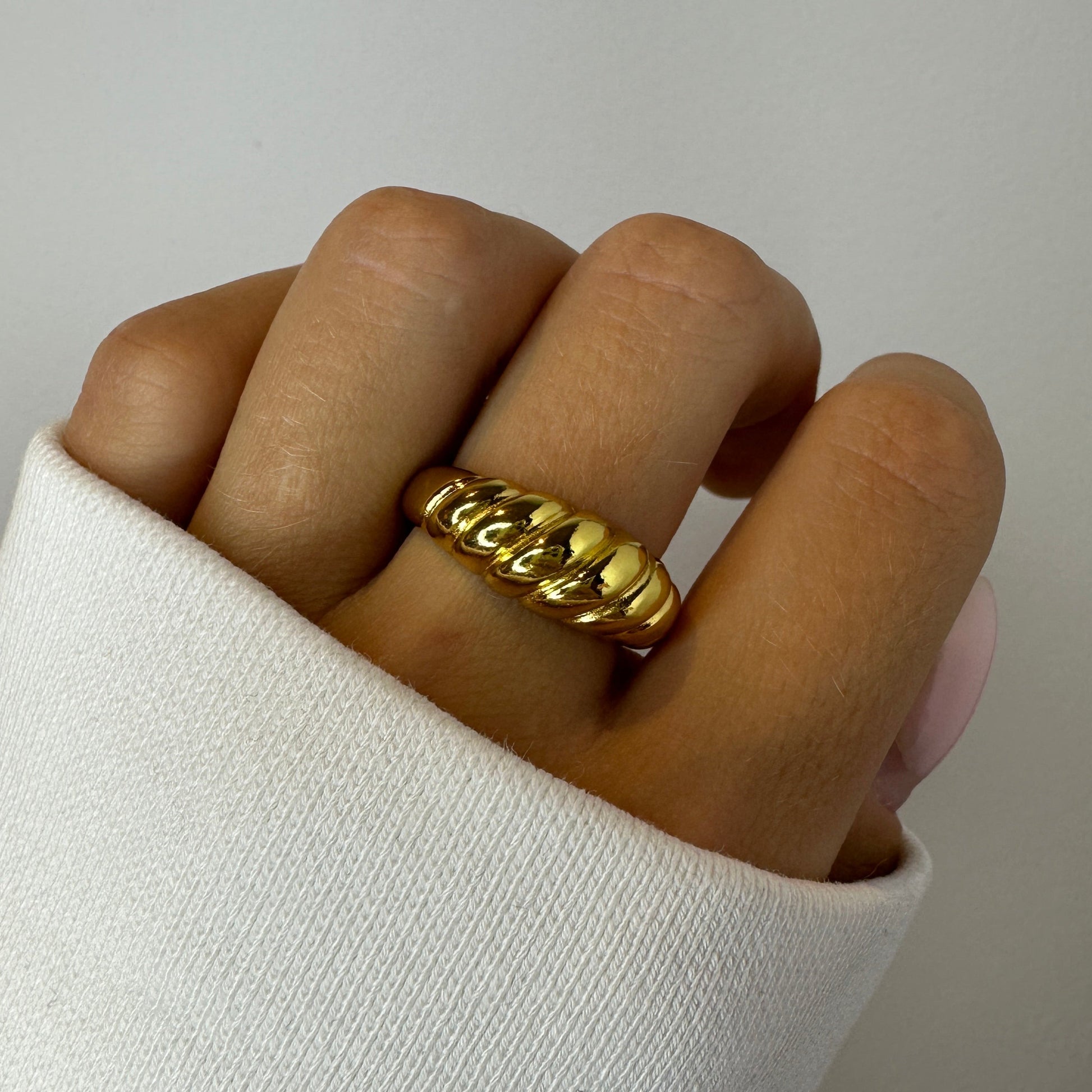 18k Gold Thick Chunky Croissant Liquid Metal Dainty Ring for Women