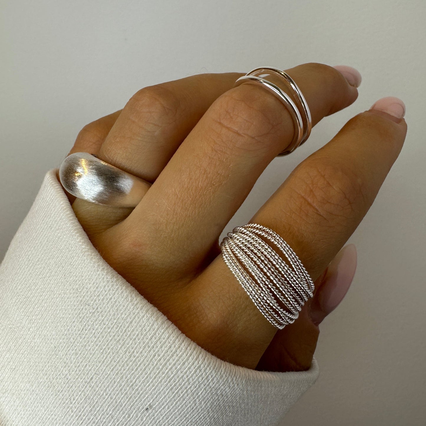 Chain Chunky Ring Silver Set