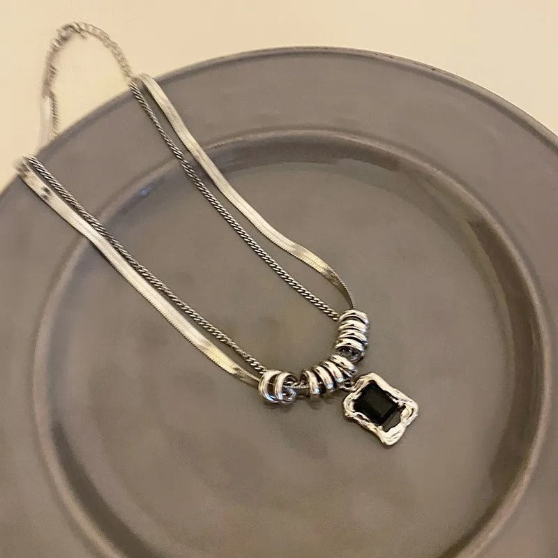 Onyx Gemstone Silver Necklace