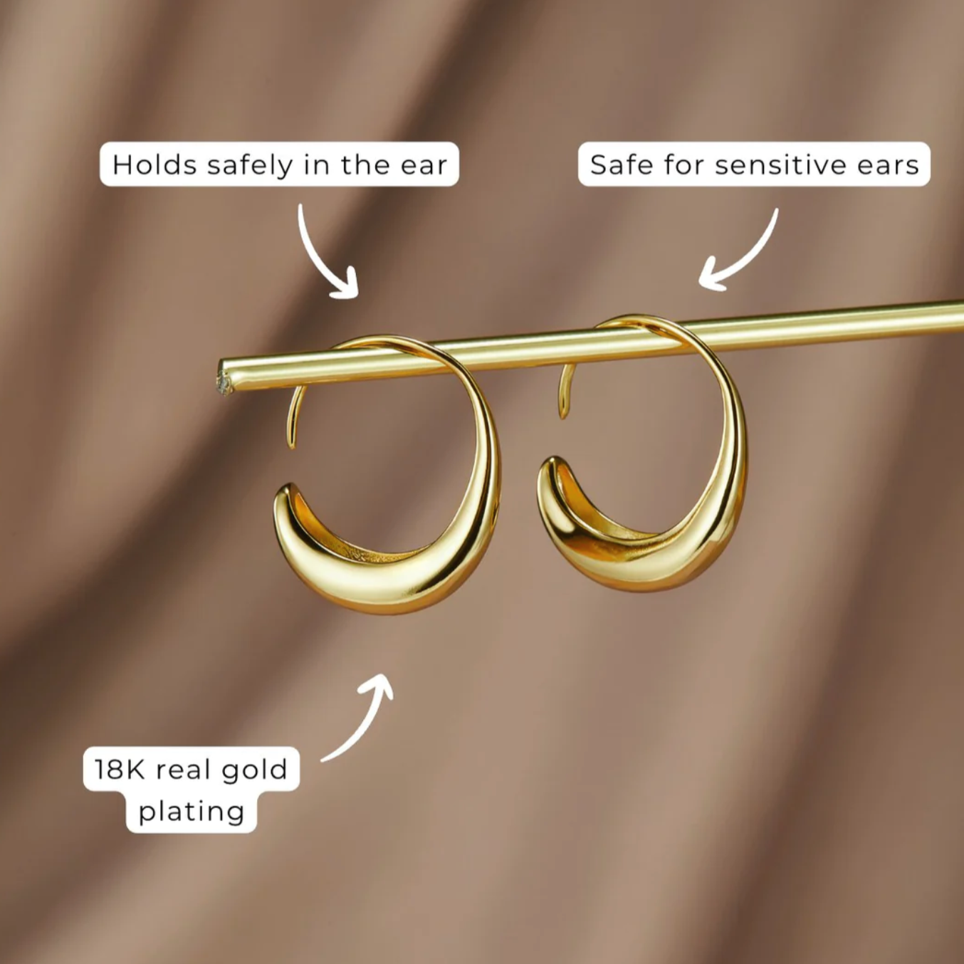 Large C form gold hoops for women