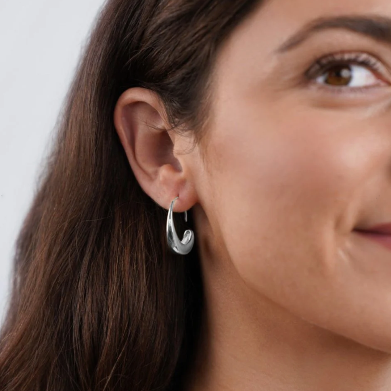 Large C form silver hoops for women