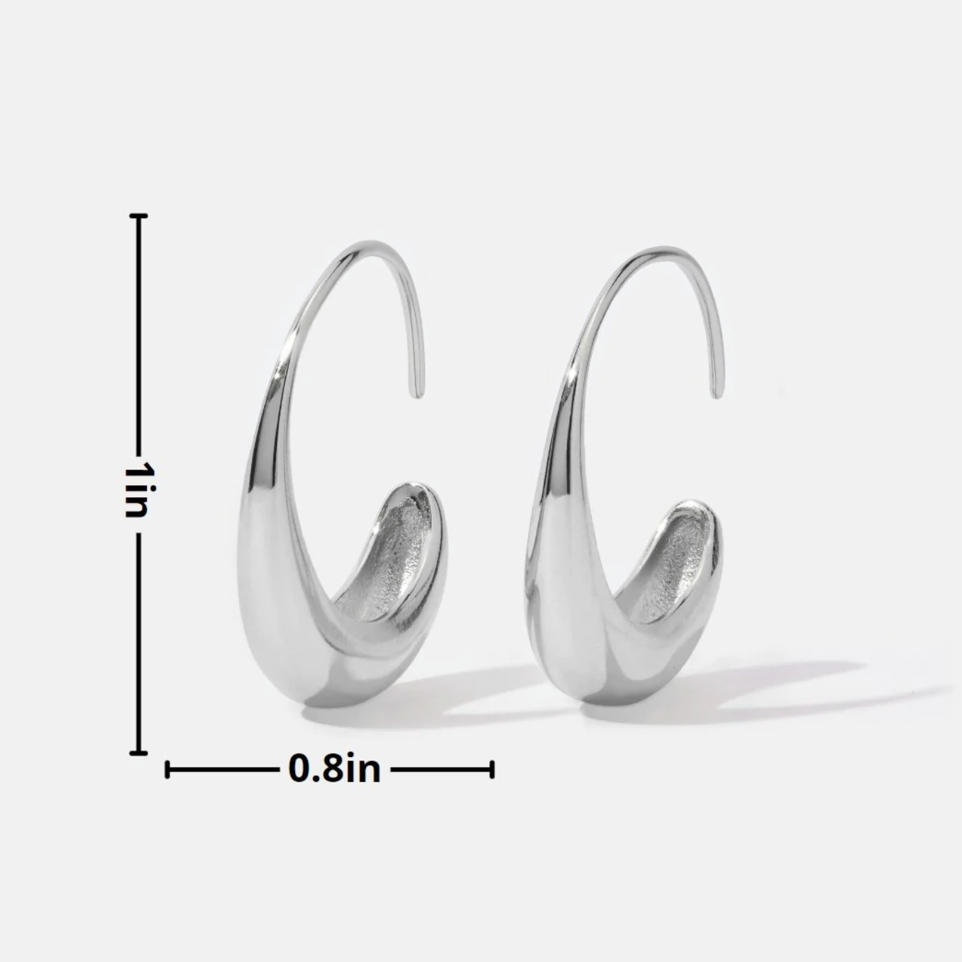 Large C form silver hoops for women