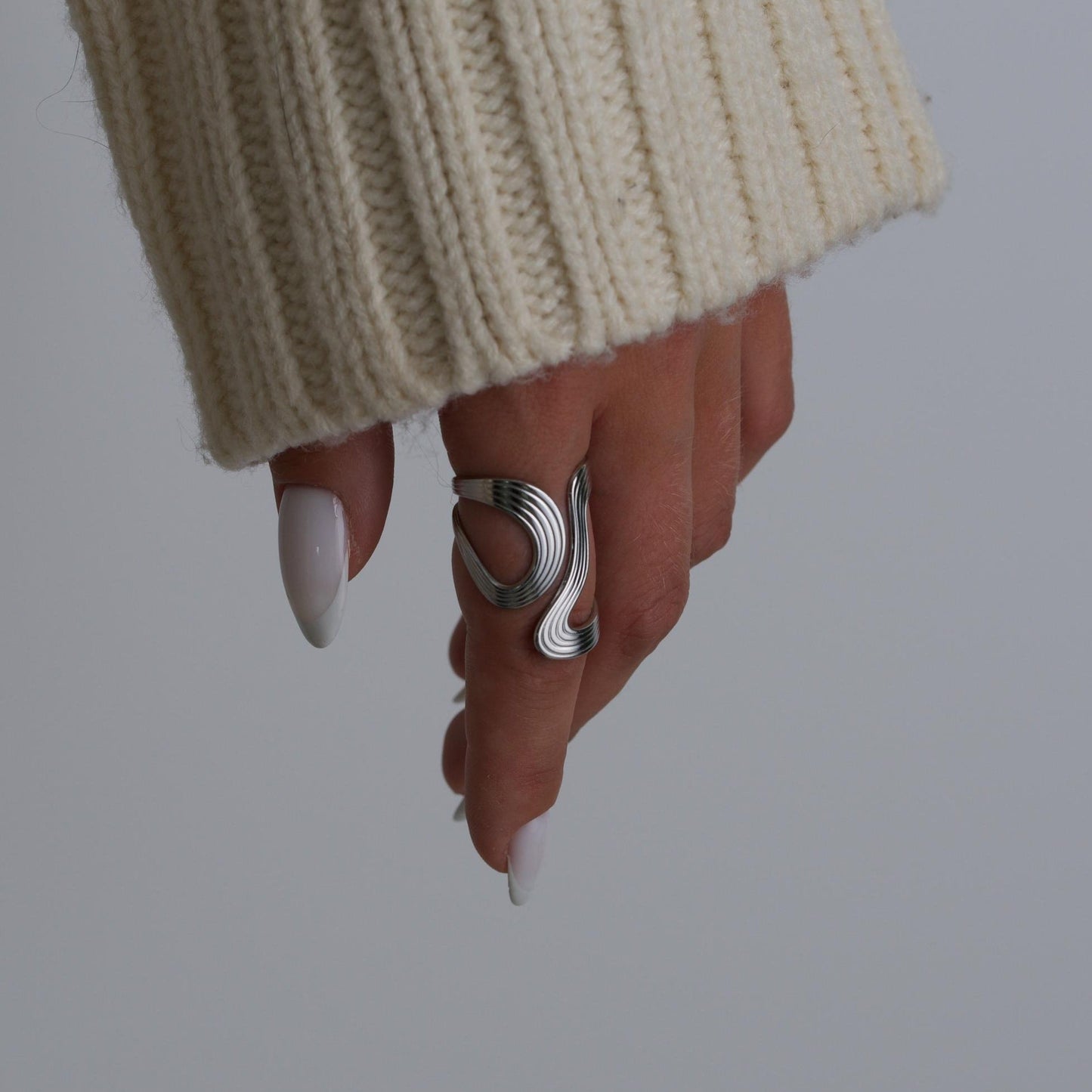 Silver Geometric Wave Ring