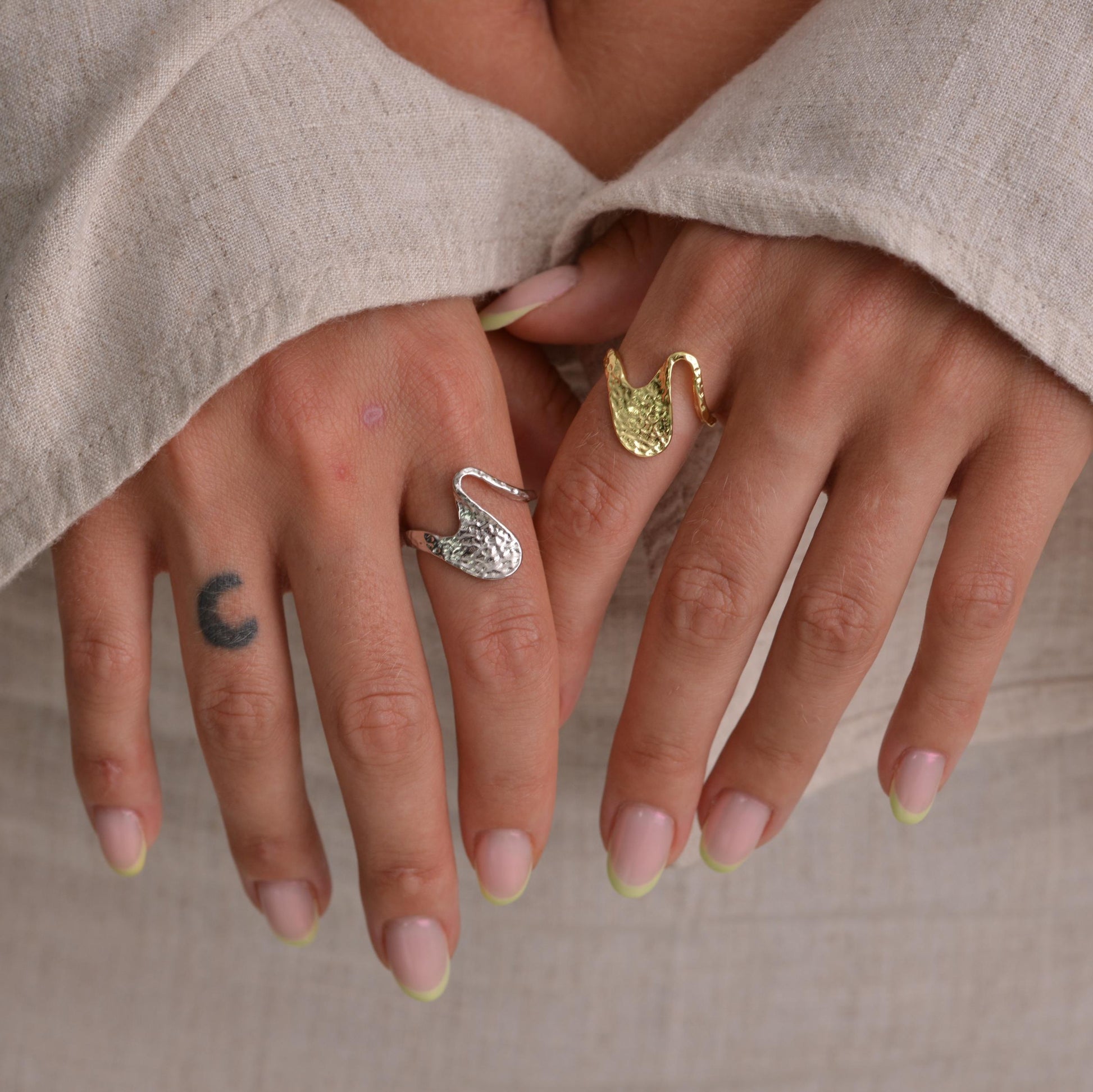 Wave Curve Silver and Gold Rings