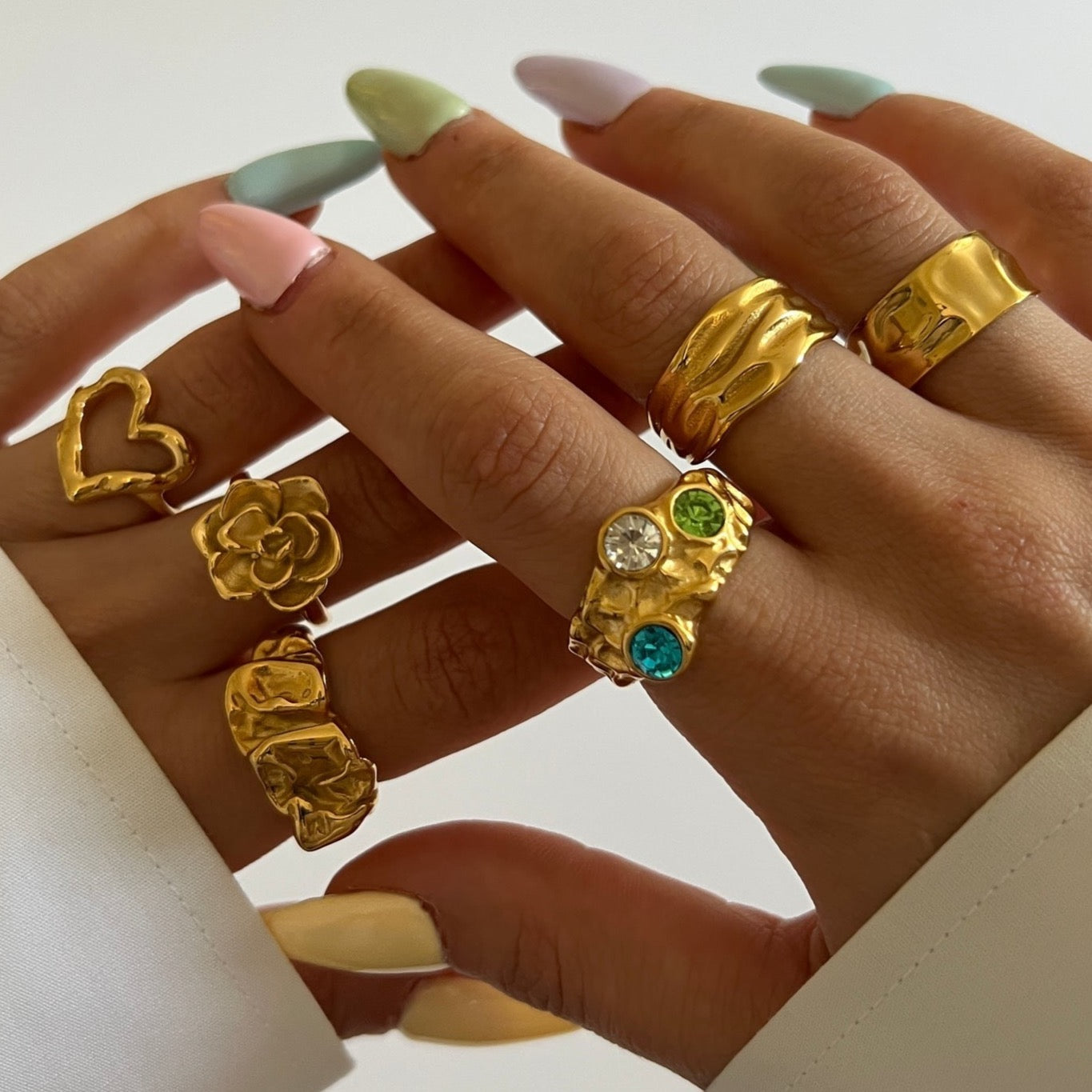 Silver and Gold Hammered Chunky Rings