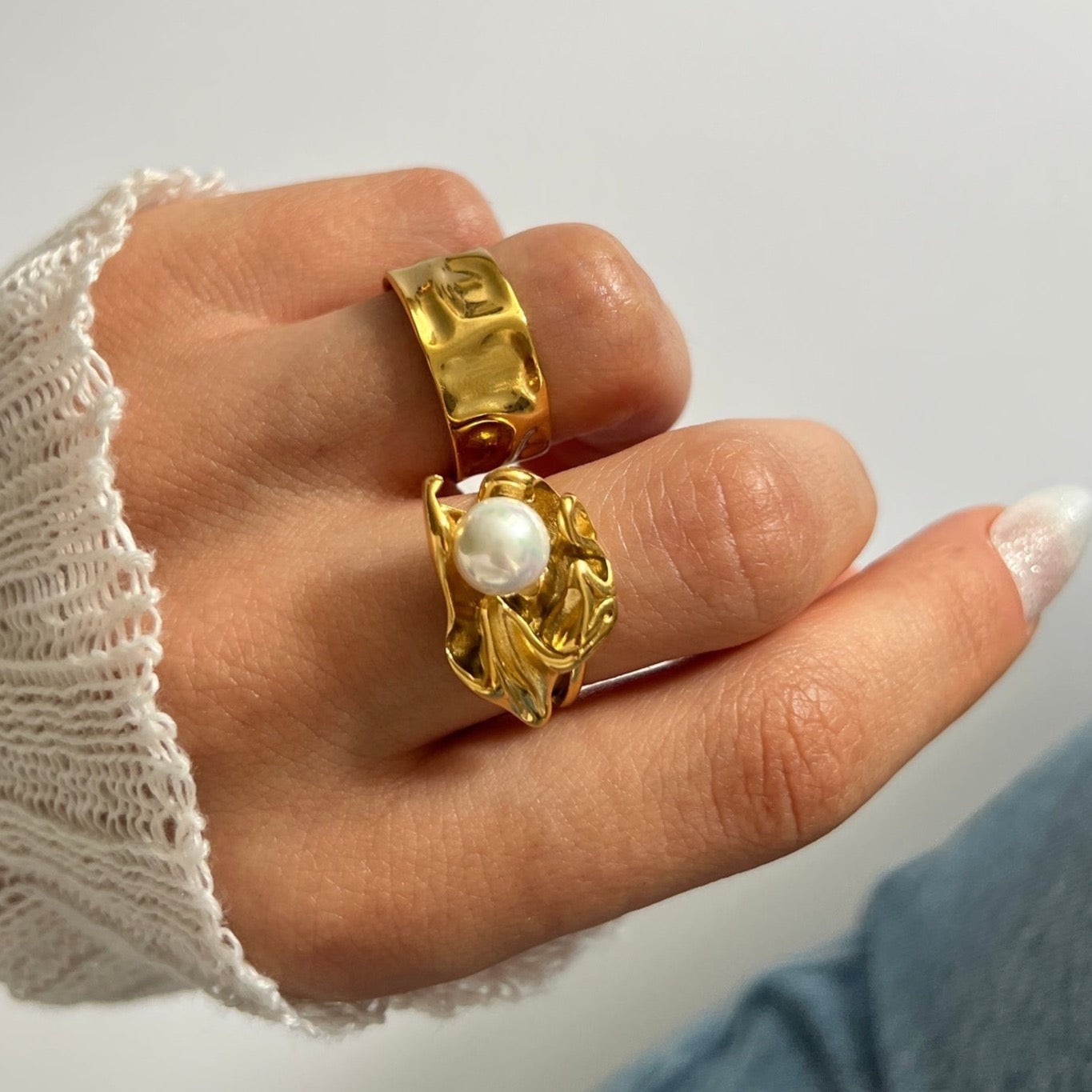 Silver and Gold Hammered Chunky Rings