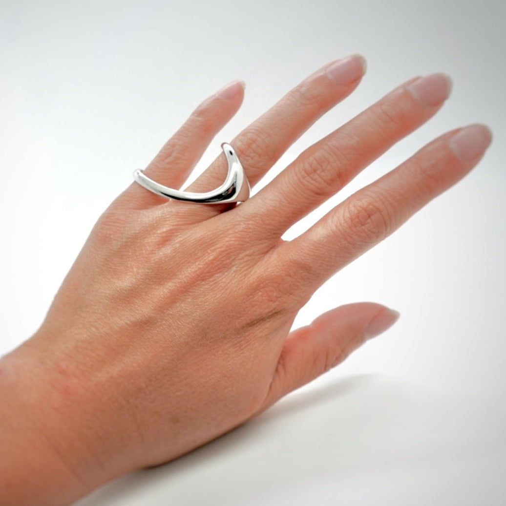 Two Finger Silver Irregular Ring
