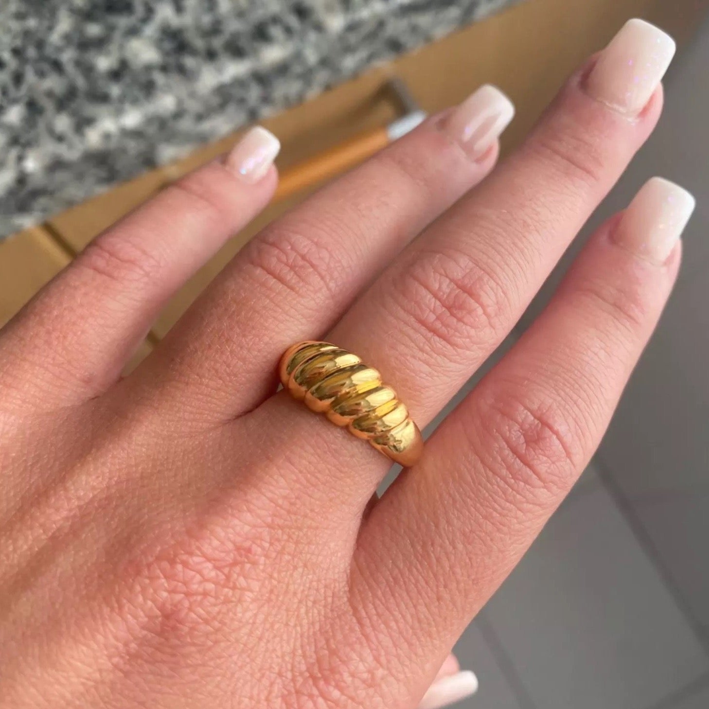18k Gold Thick Chunky Croissant Liquid Metal Dainty Ring for Women