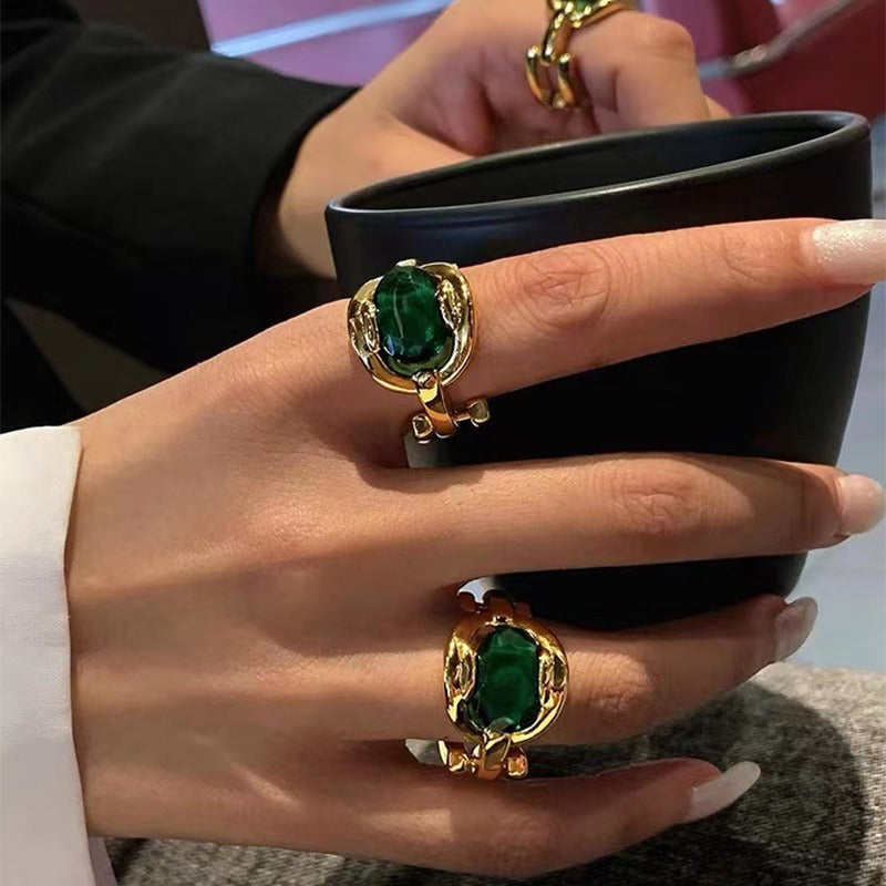 Signet Gold Ring with Green Emerald Stone