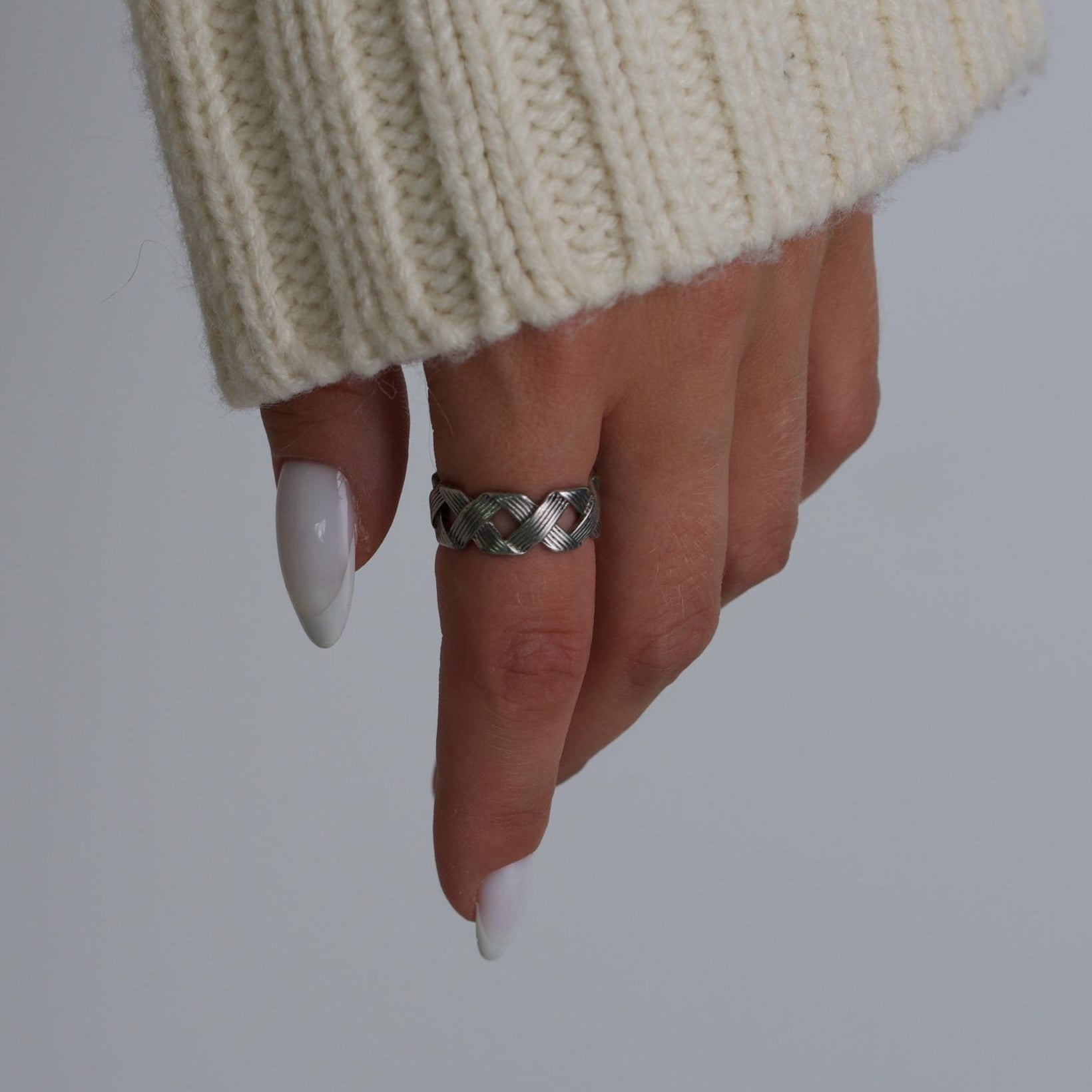 Braided Silver Chain Ring