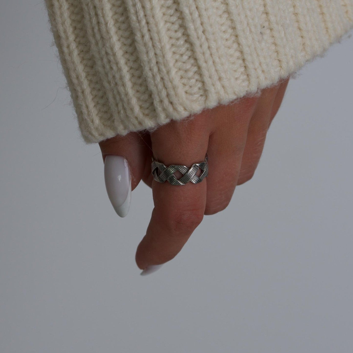 Braided Silver Chain Ring