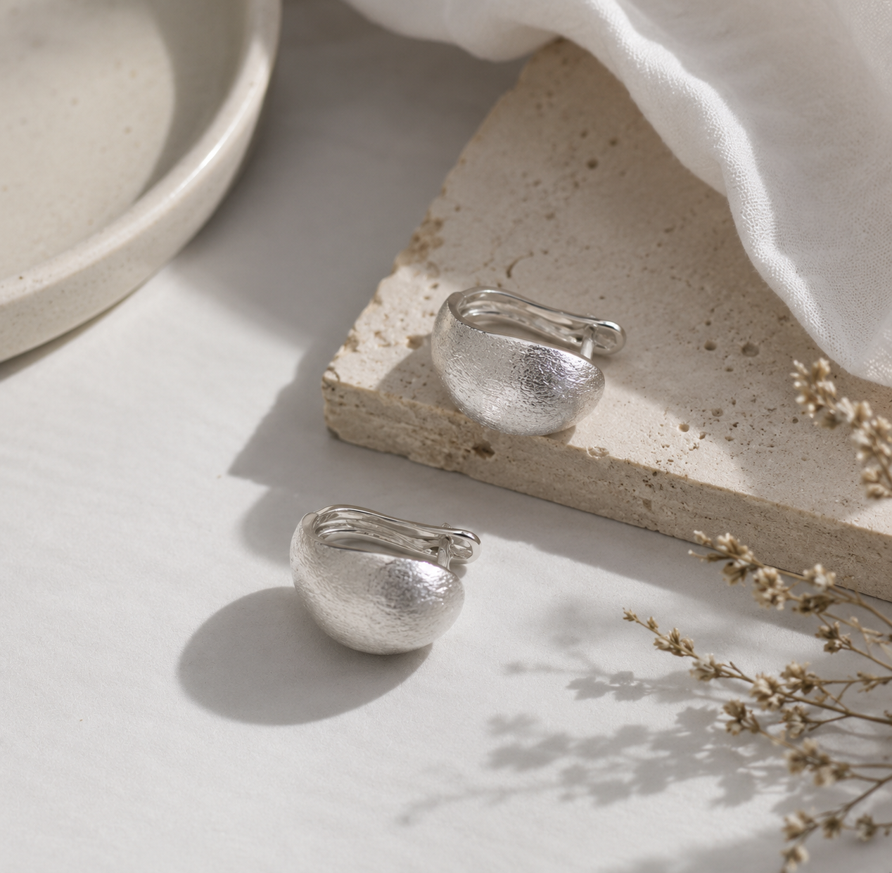 Brushed Finish Sterling Silver Earrings