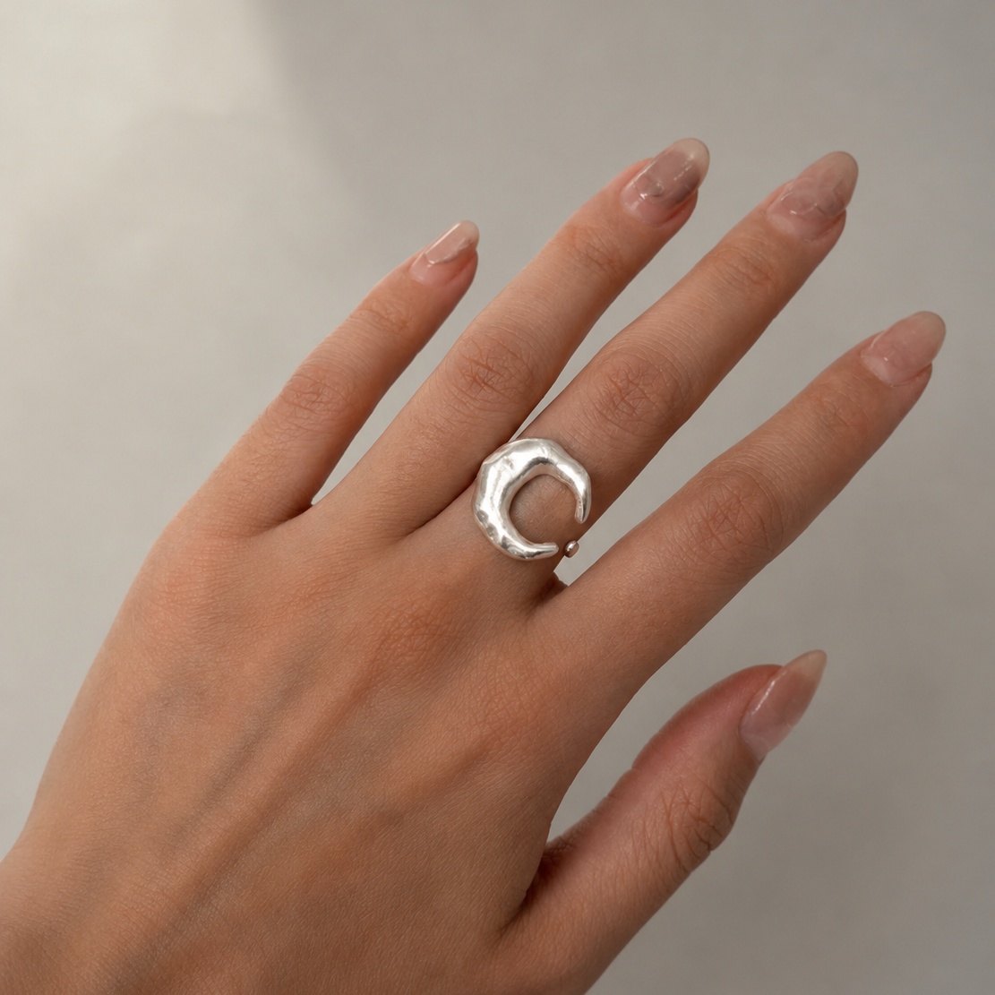 Chunky Moon Style Silver Ring