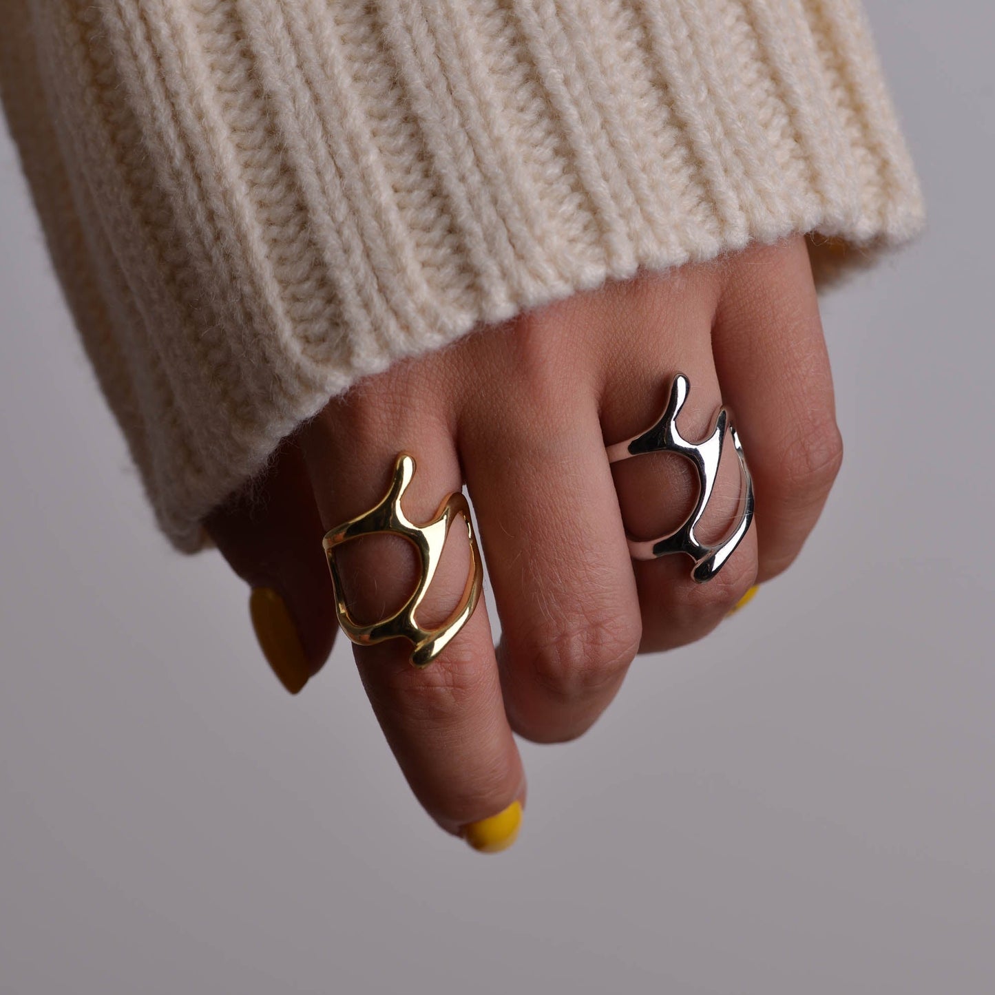 Chunky Geometric Silver and Gold Rings