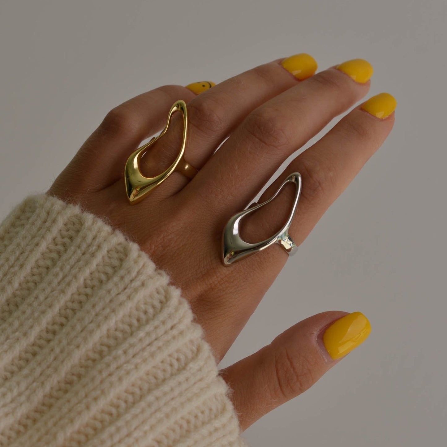 Gold and Silver Irregular Chunky Liquid Geometric Rings for Women