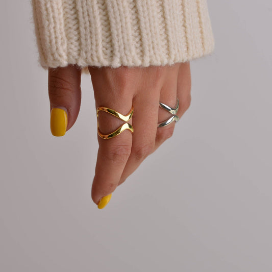 Criss Cross Silver and Gold Irregular Rings