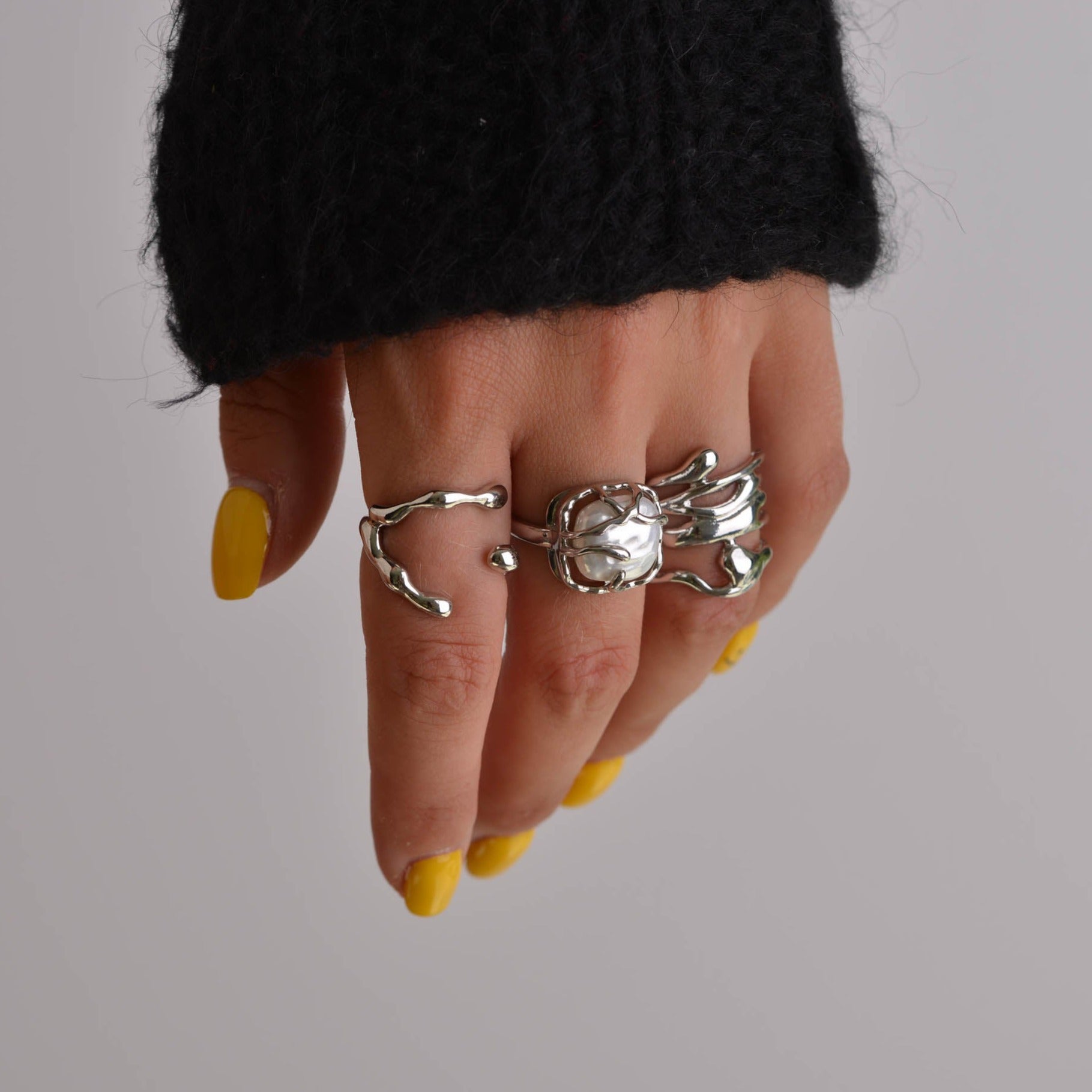 Abstract selling Silver Ring, Modernist Ring Silver, Geometric Heavy Silver Ring, Brushed Silver Ring, Quirky Cage Ring, Chunky Sterling Silver Ring