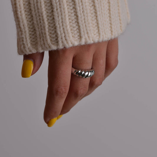 Chunky Croissant Liquid Metal Dainty Ring for Women 