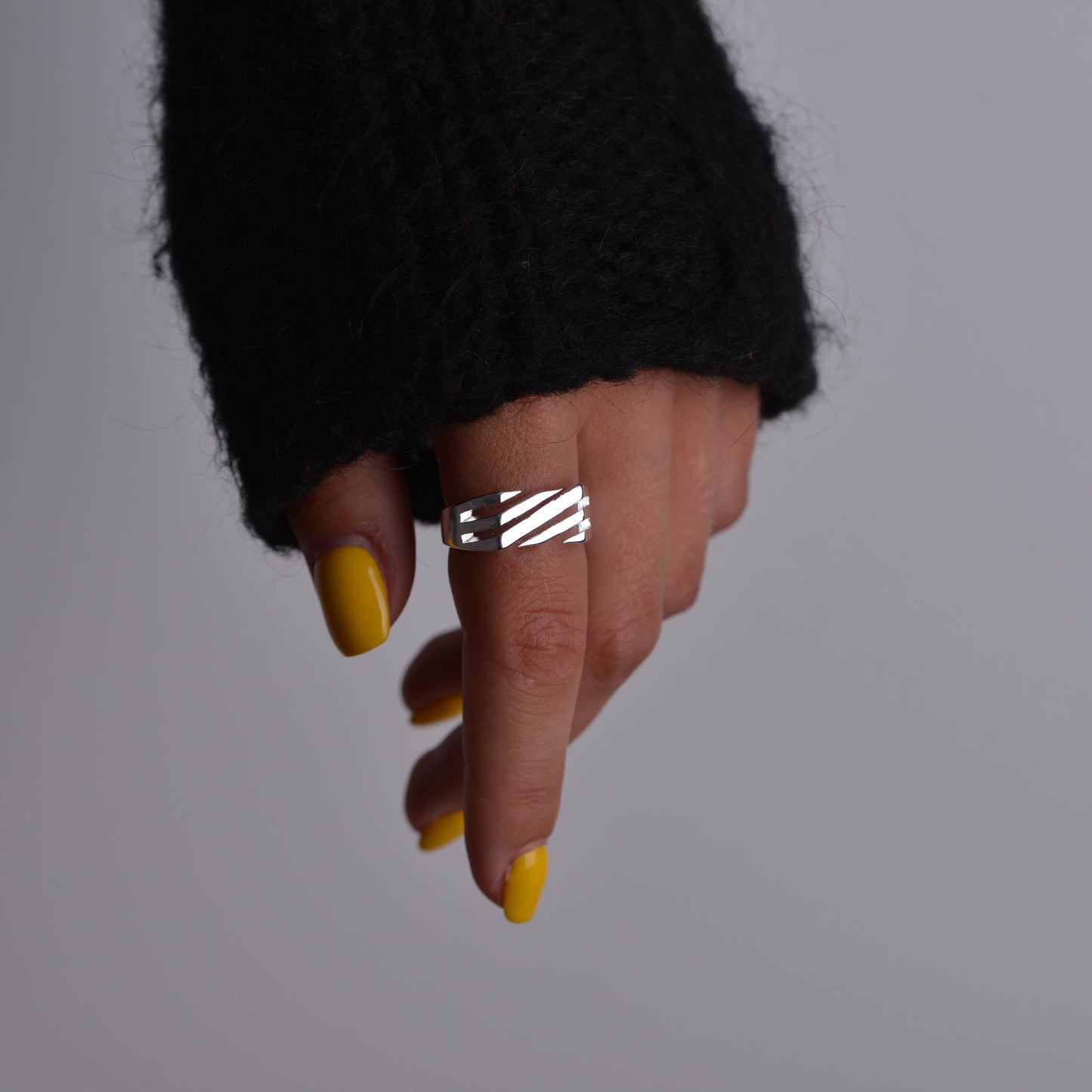Geometric Silver Abstract Ring
