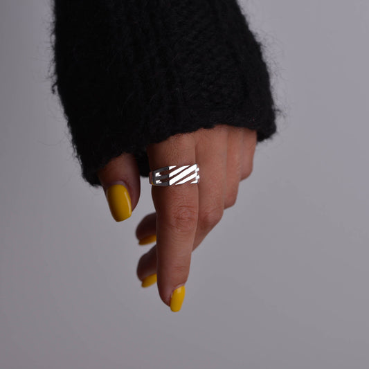 Geometric Silver Abstract Ring