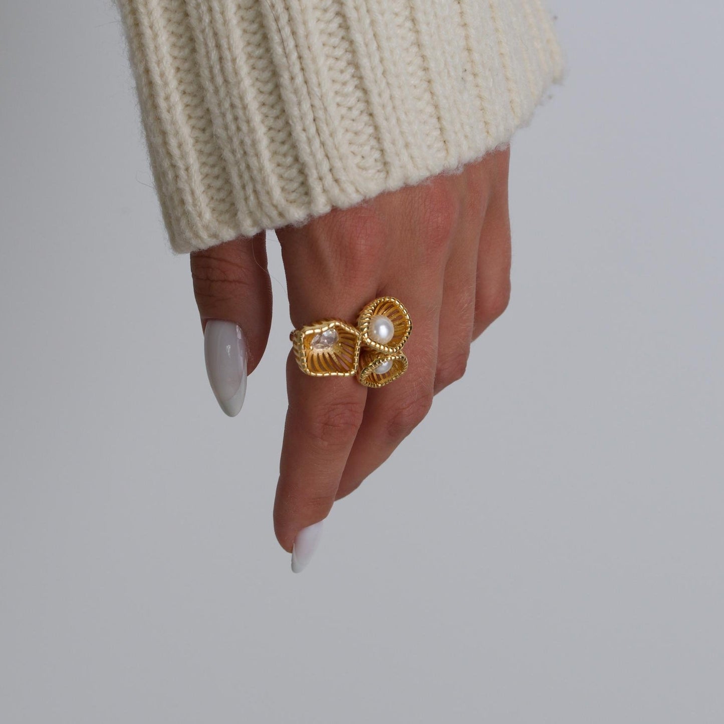 Golden Rope Pearl Adjustable Ring